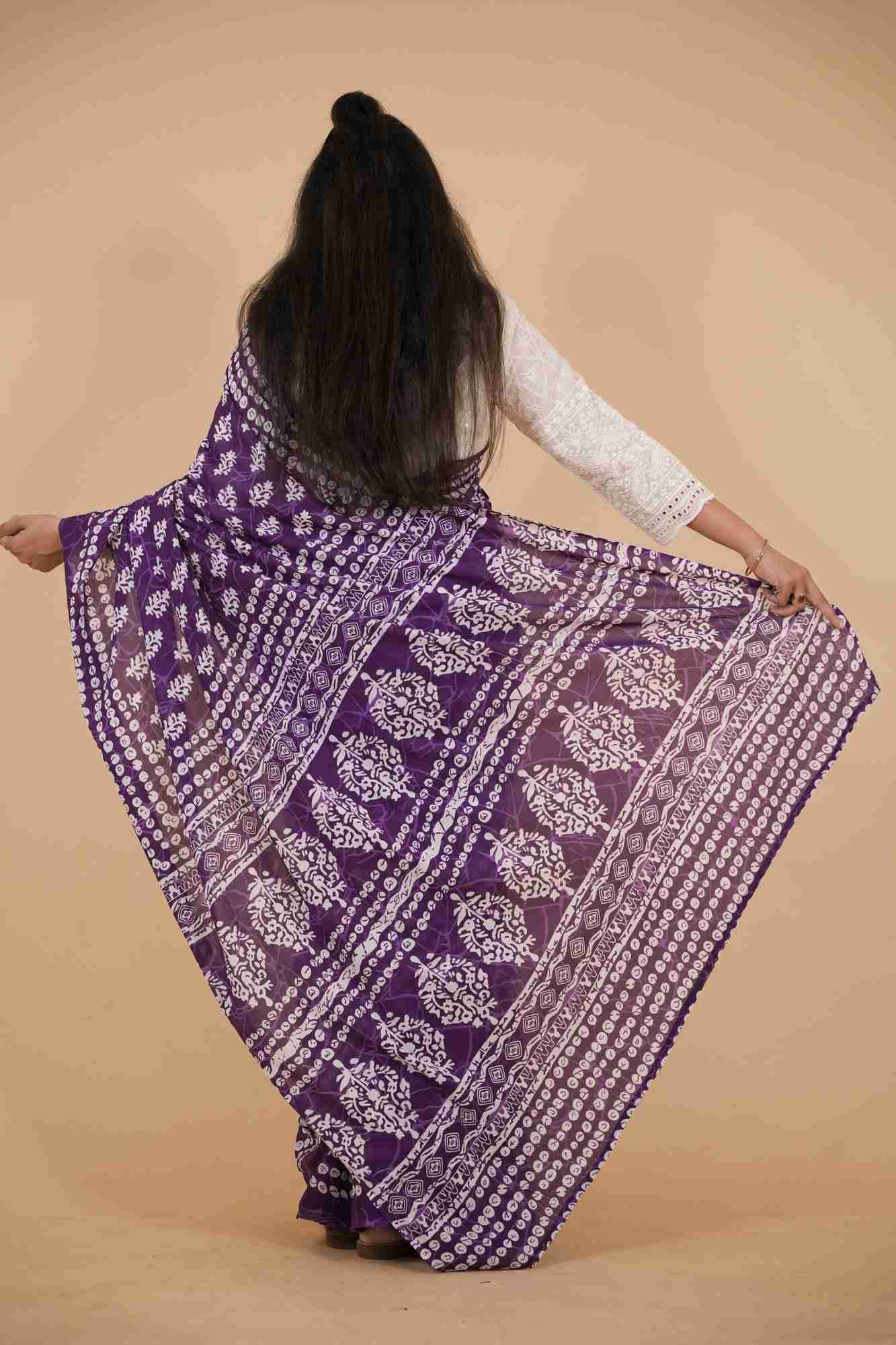 Jaipuri Block Printed Mulmul Cotton Ready to wear Saree