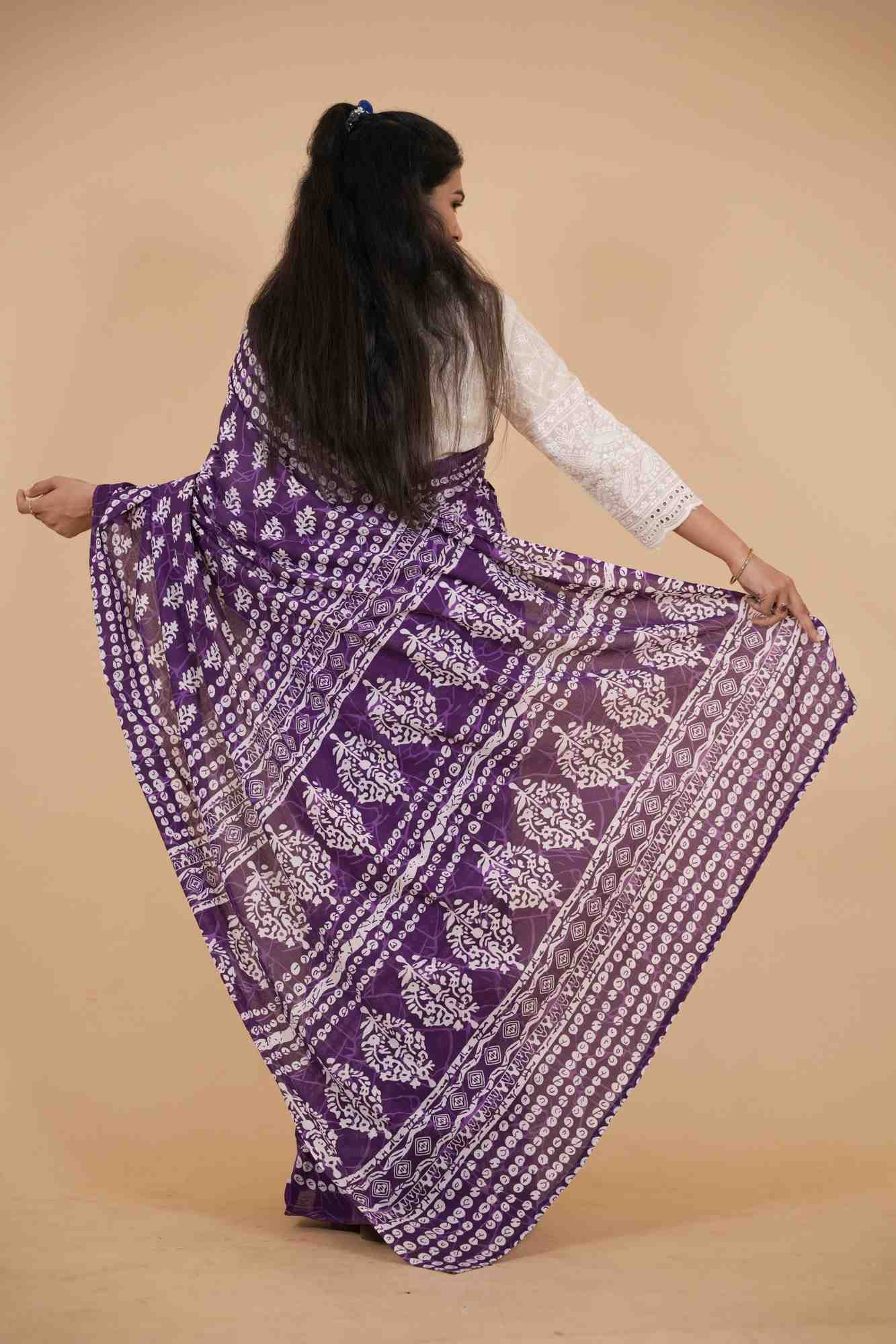 Jaipuri Block Printed Mulmul Cotton Ready to wear Saree