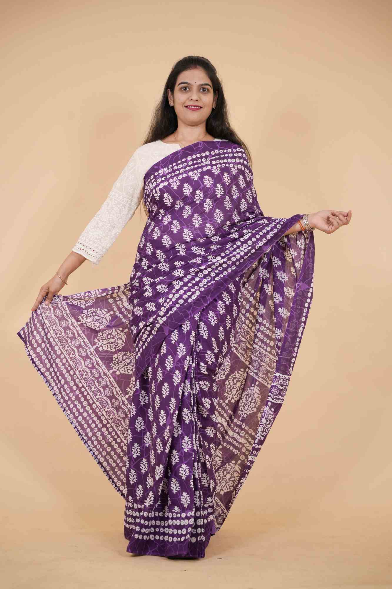 Jaipuri Block Printed Mulmul Cotton Ready to wear Saree