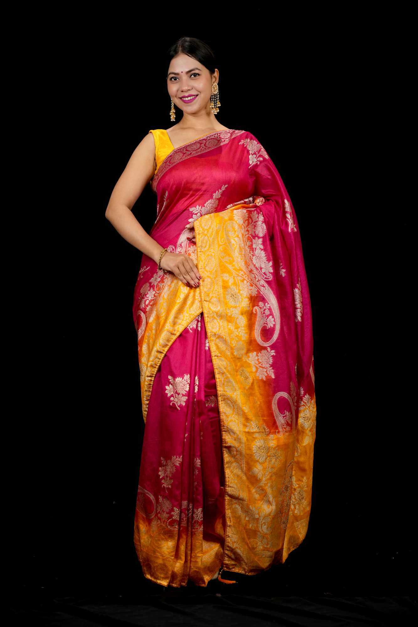 Silk with Floral Butta, Paisley Pallu & Intricate Zari Border Ready To Wear Saree