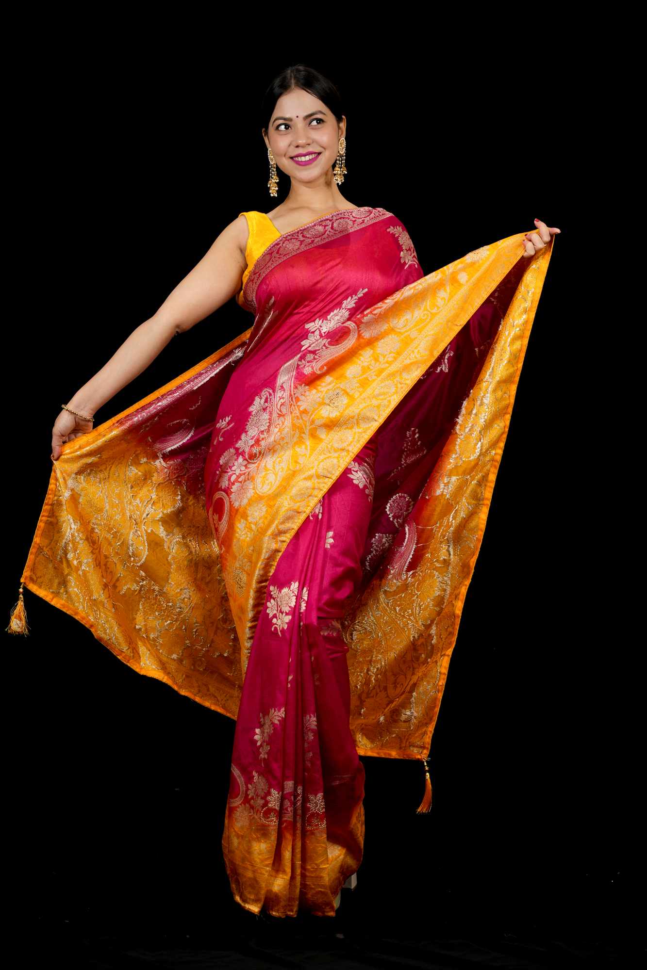 Silk with Floral Butta, Paisley Pallu & Intricate Zari Border Ready To Wear Saree