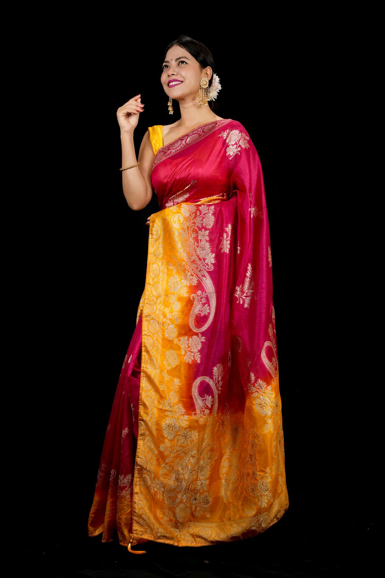 Silk with Floral Butta, Paisley Pallu & Intricate Zari Border Ready To Wear Saree