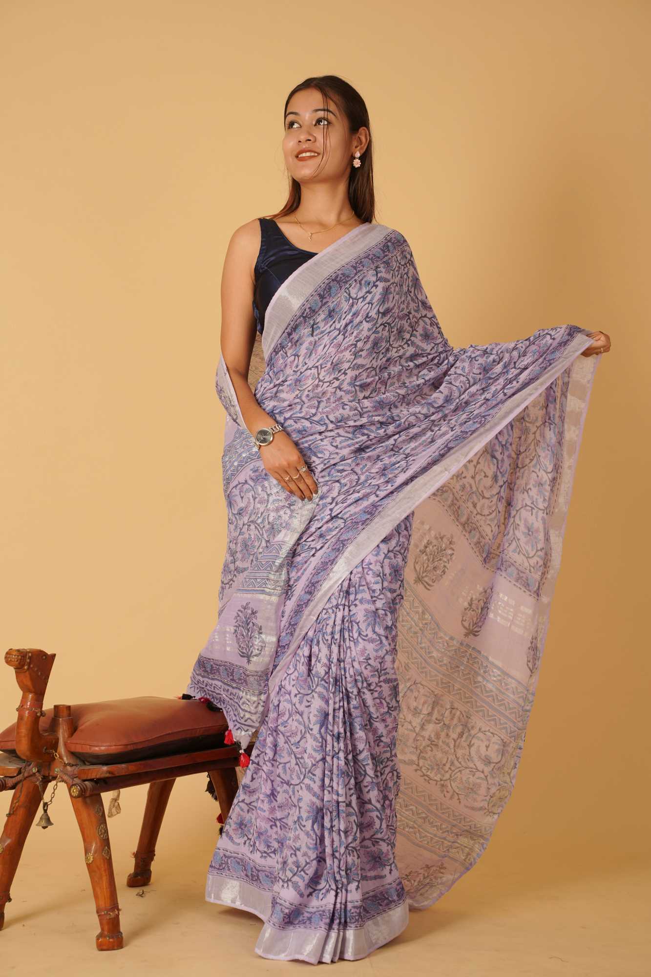 Jaipuri Sanganeri linen ready to wear saree