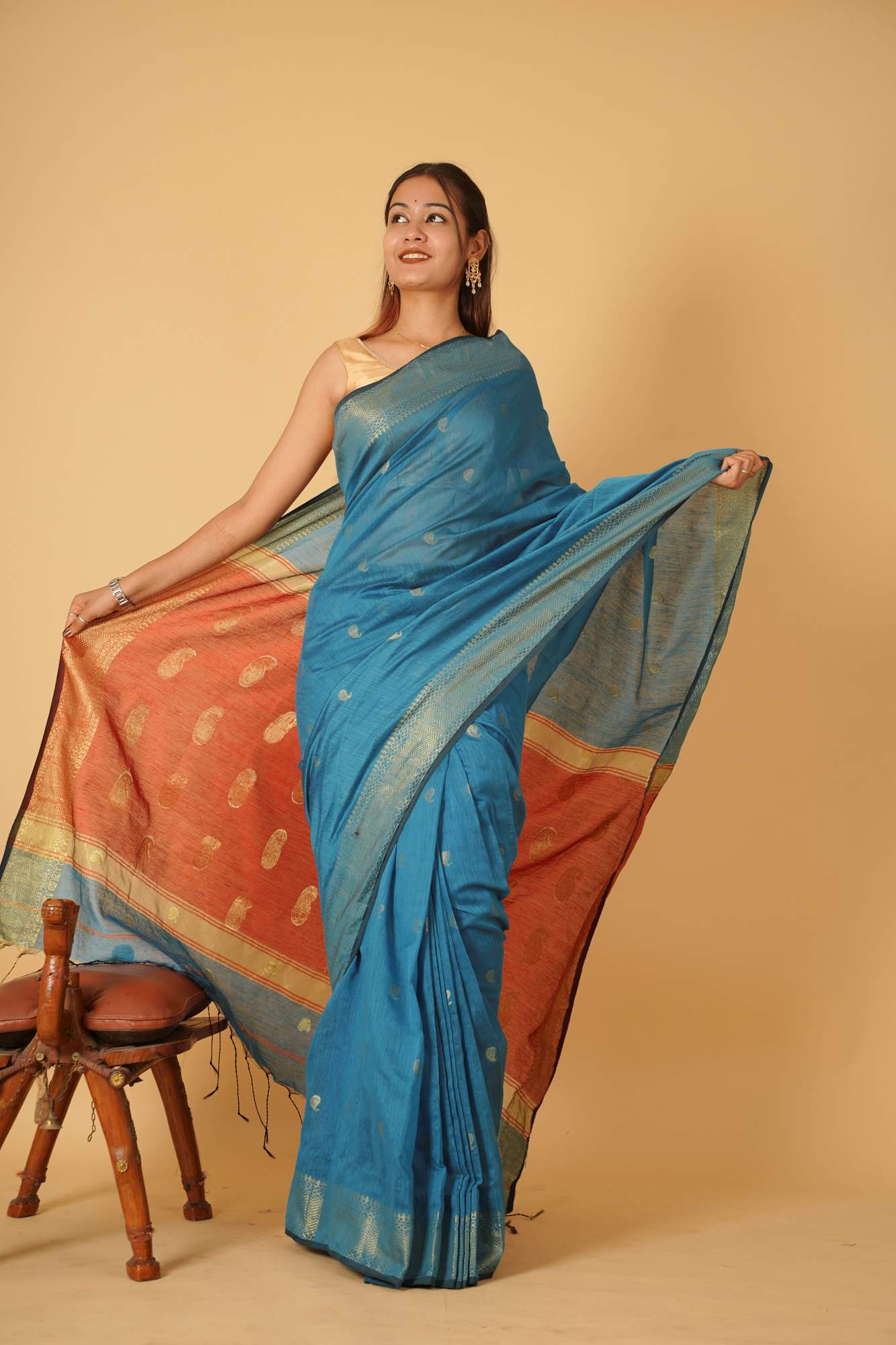 Beautiful Maheshwari cotton silk ready to wear saree