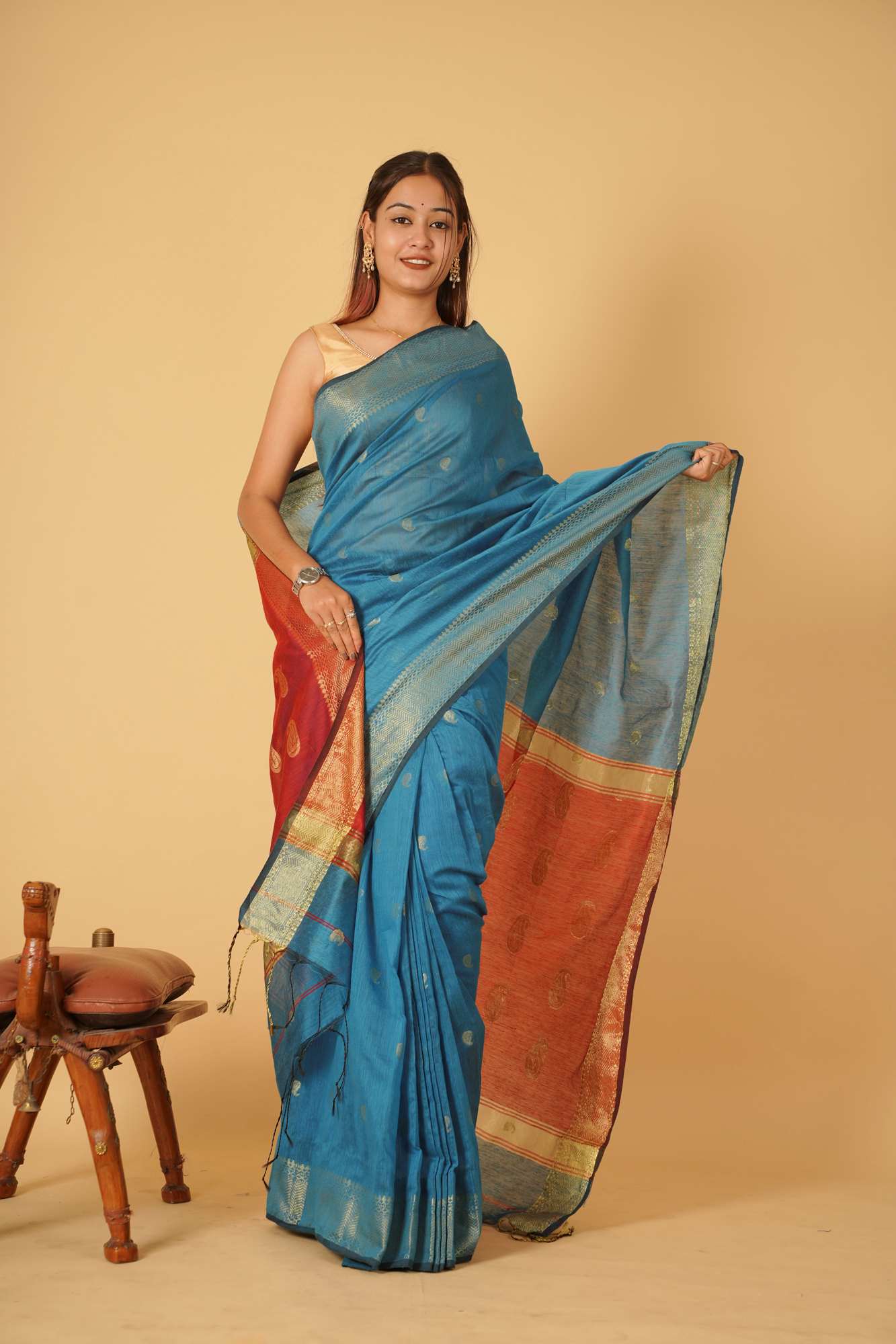 Beautiful Maheshwari cotton silk ready to wear saree