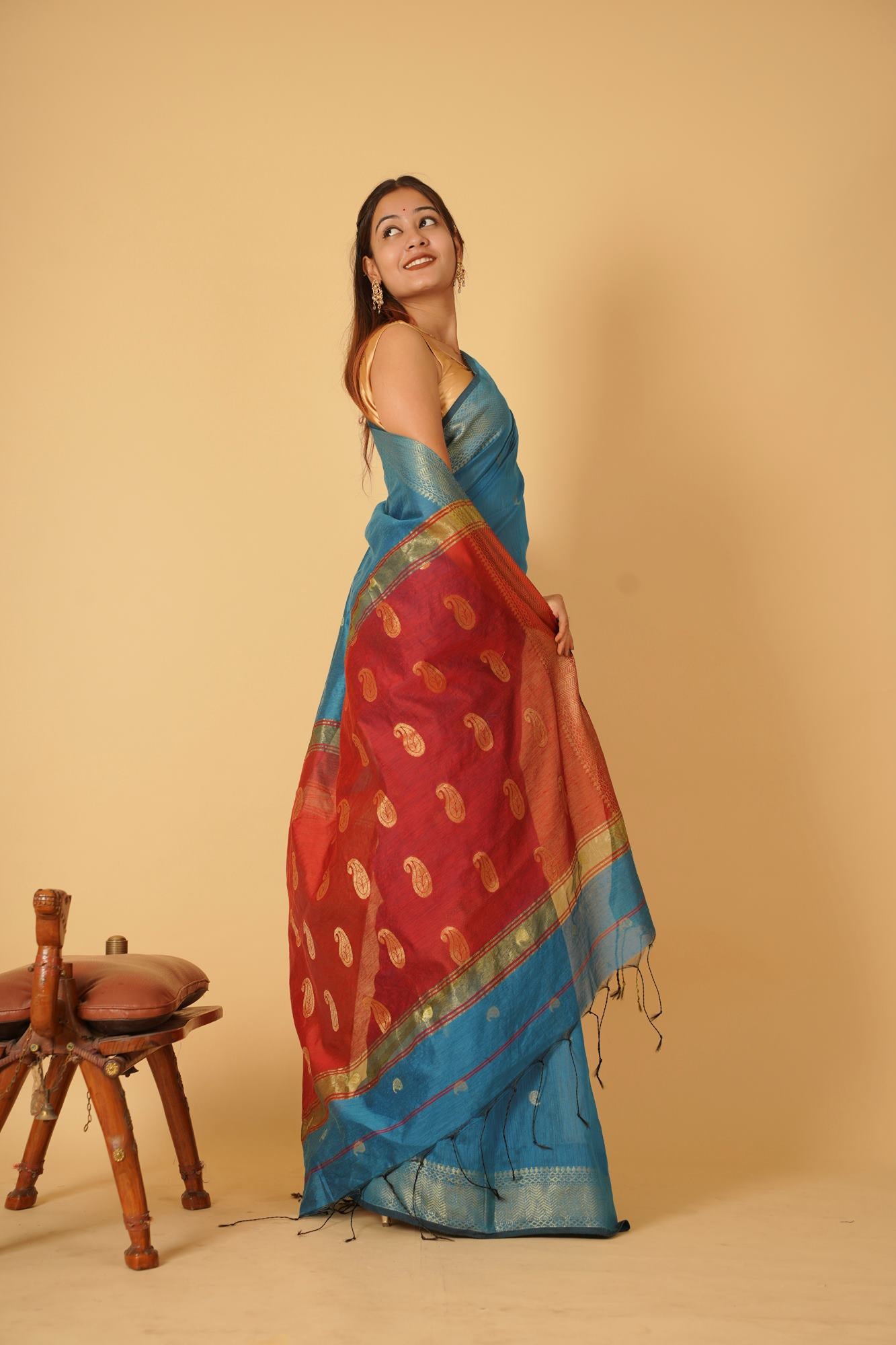 Beautiful Maheshwari cotton silk ready to wear saree