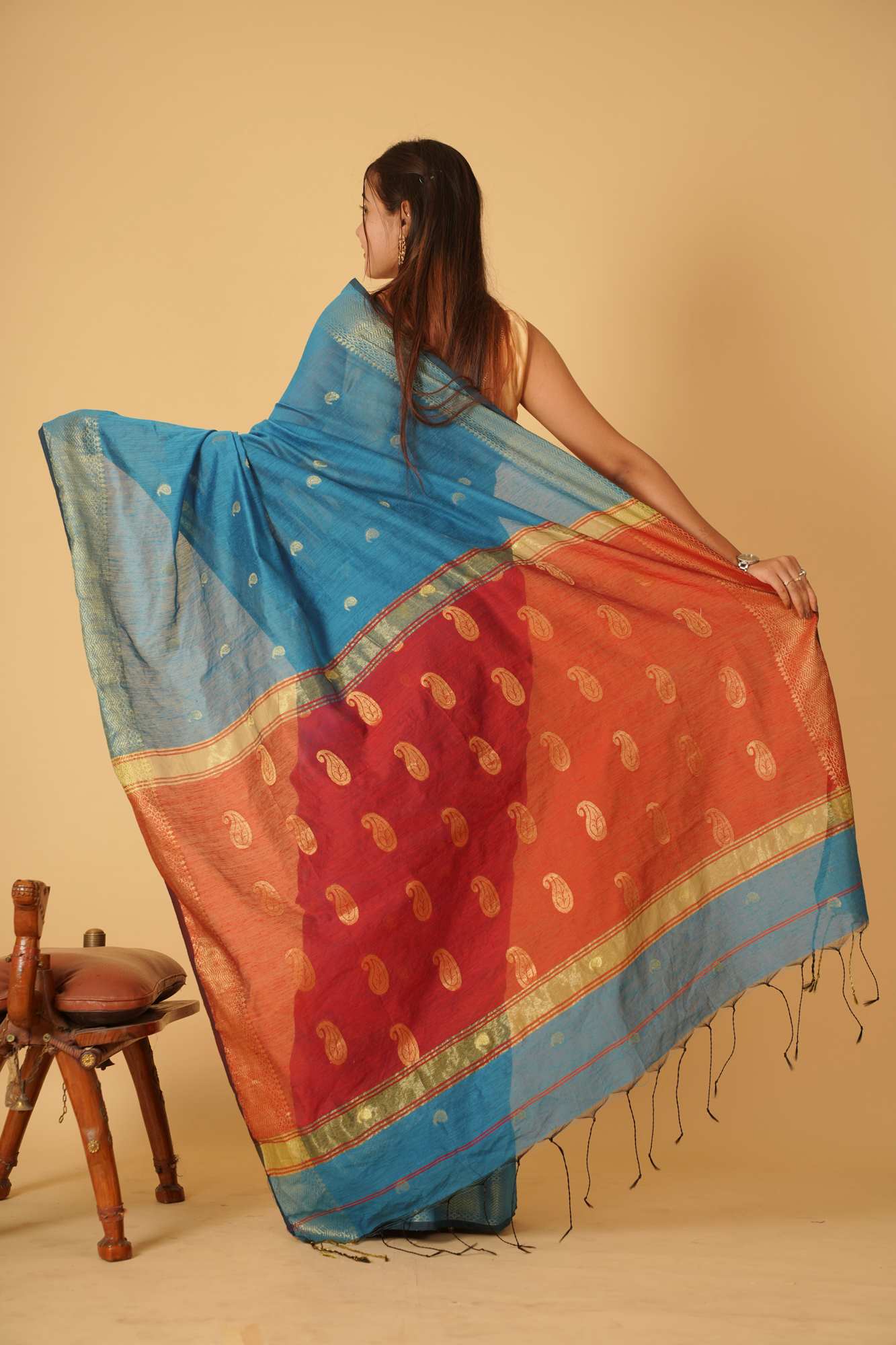 Beautiful Maheshwari cotton silk ready to wear saree