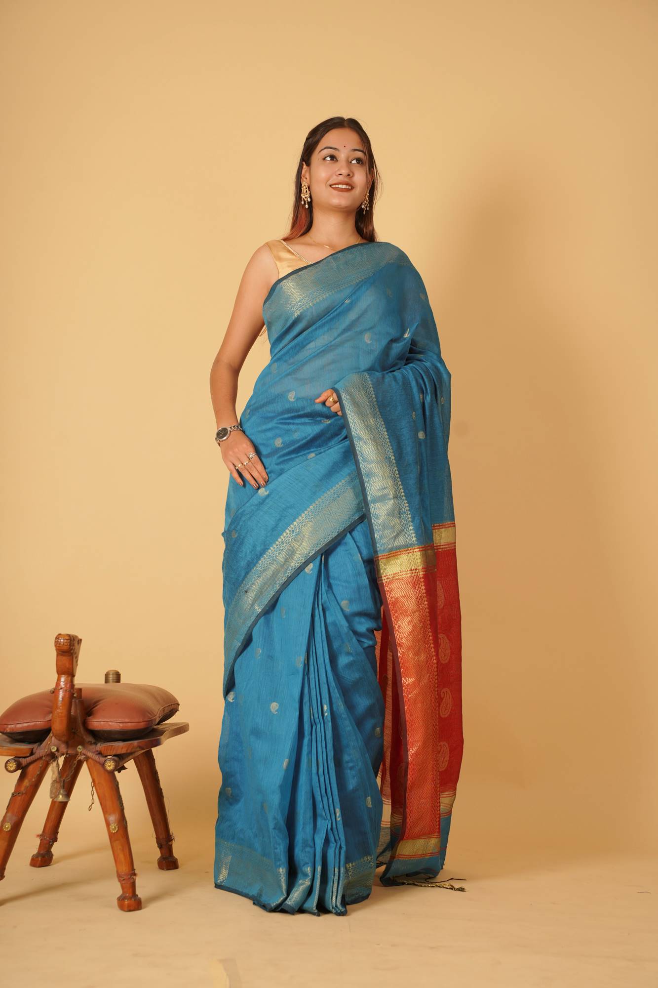 Beautiful Maheshwari cotton silk ready to wear saree