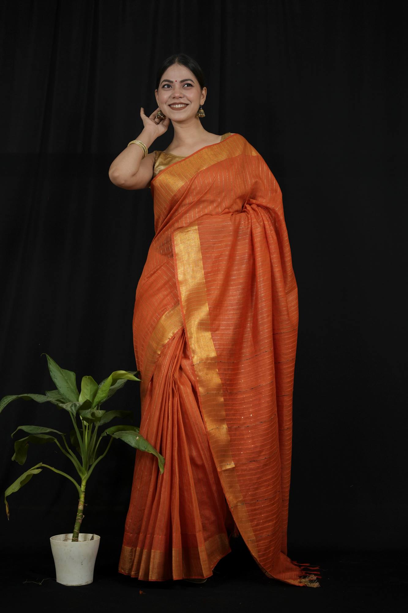 Kota Silk with Overall Sequins work with Zari Weave Ready to Wear Saree