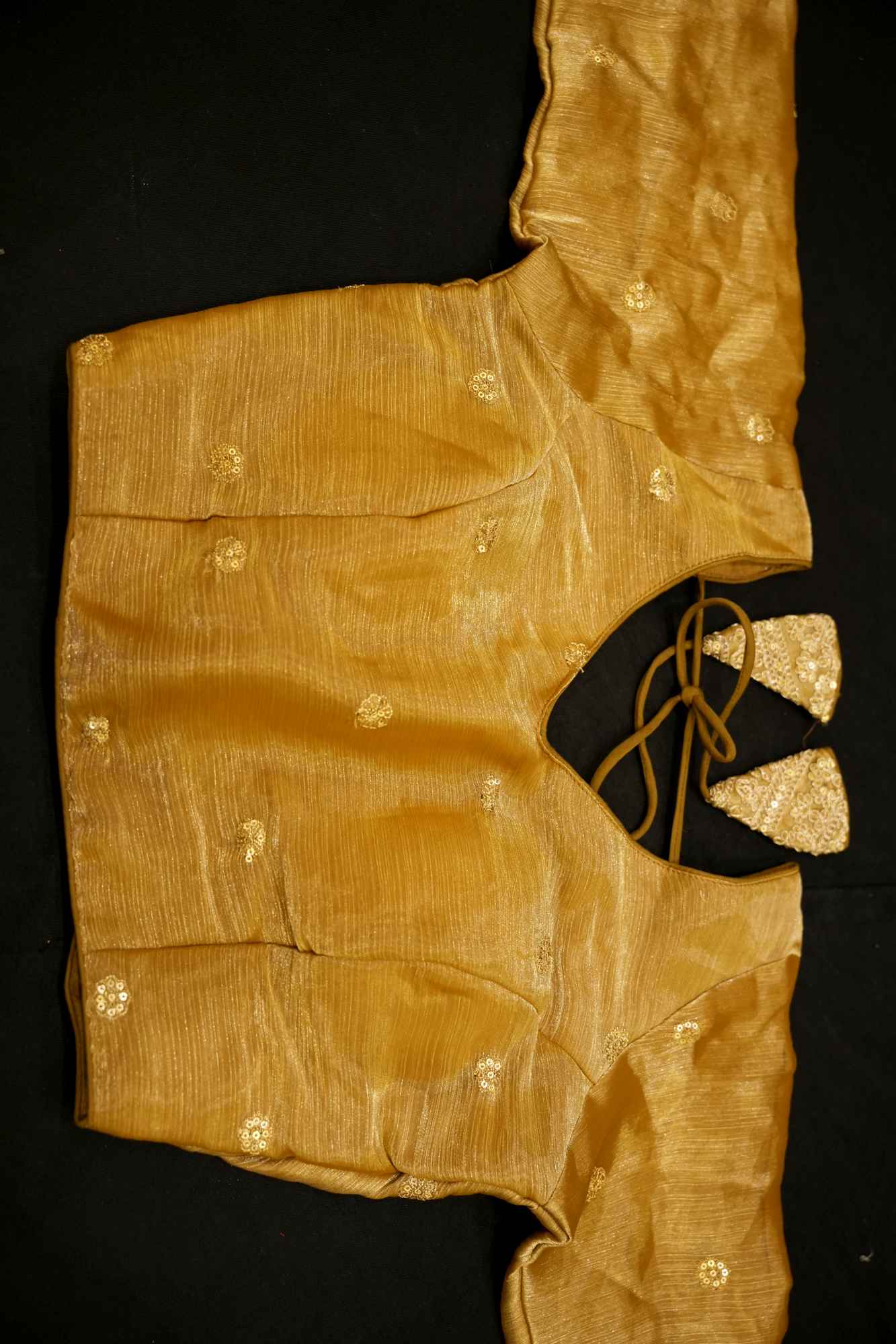 TISSUE Golden SILVER EMBROIDERY WITH V NECK AND PEDDAD BLOUSE