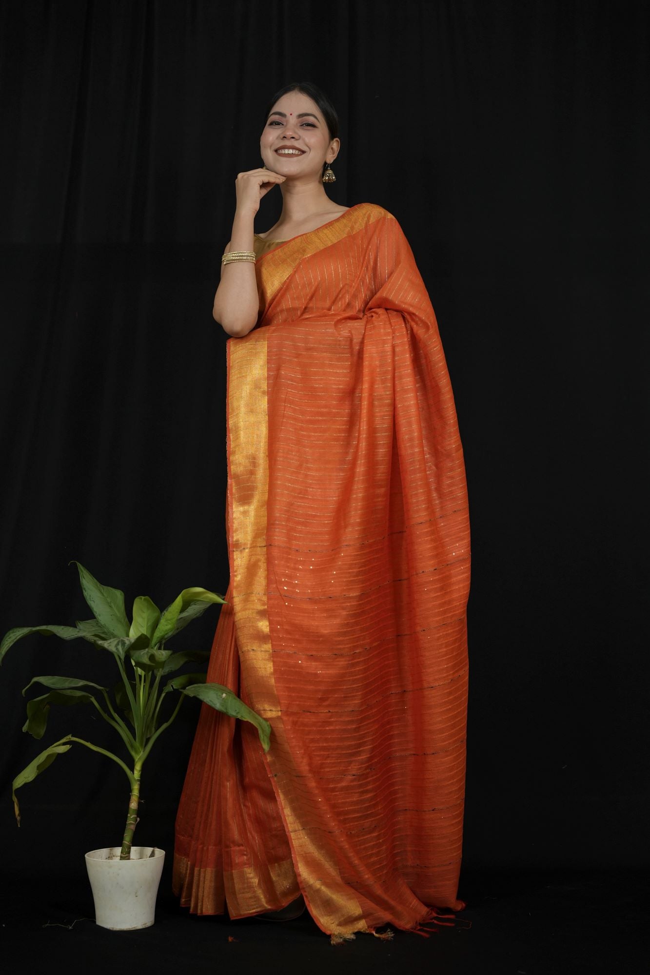 Kota Silk with Overall Sequins work with Zari Weave Ready to Wear Saree