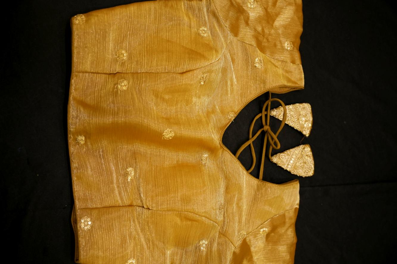 TISSUE Golden SILVER EMBROIDERY WITH V NECK AND PEDDAD BLOUSE