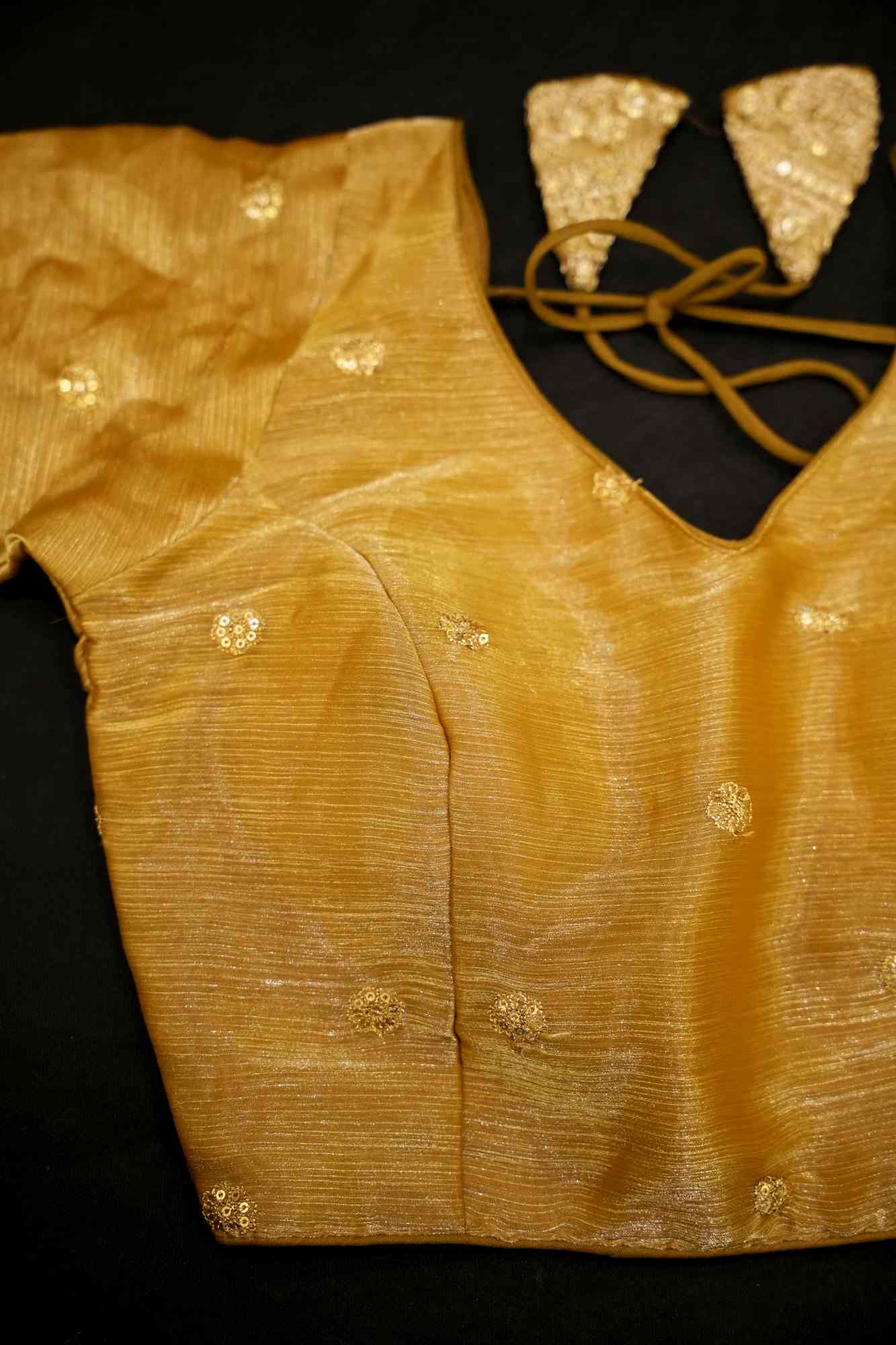 TISSUE Golden SILVER EMBROIDERY WITH V NECK AND PEDDAD BLOUSE
