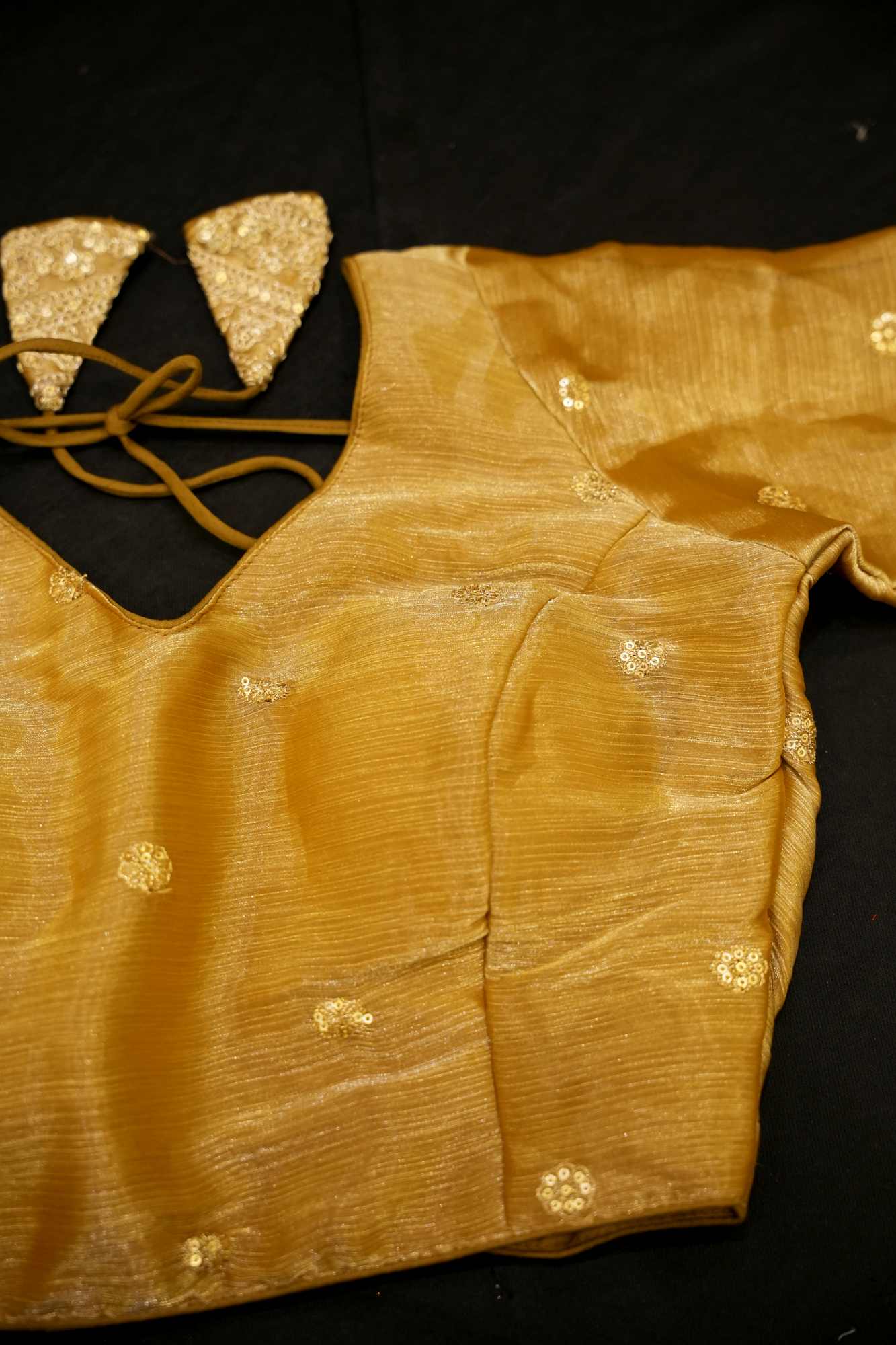 TISSUE Golden SILVER EMBROIDERY WITH V NECK AND PEDDAD BLOUSE
