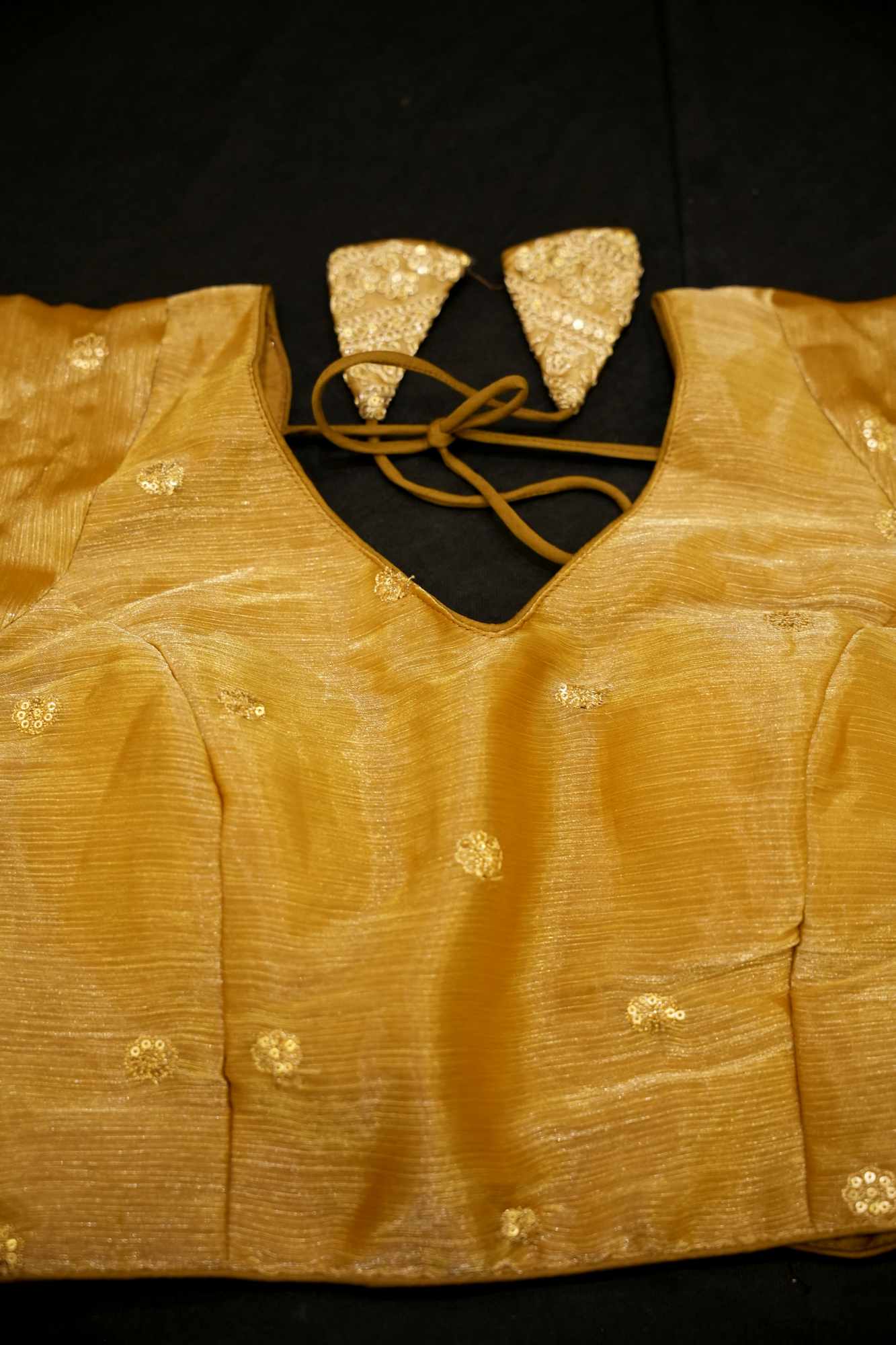 TISSUE Golden SILVER EMBROIDERY WITH V NECK AND PEDDAD BLOUSE