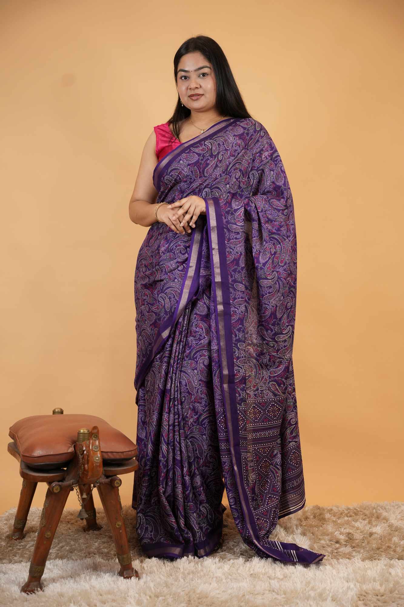 Kashmiri Pashmina Pattern Printed With Broder Ready To Wear Saree
