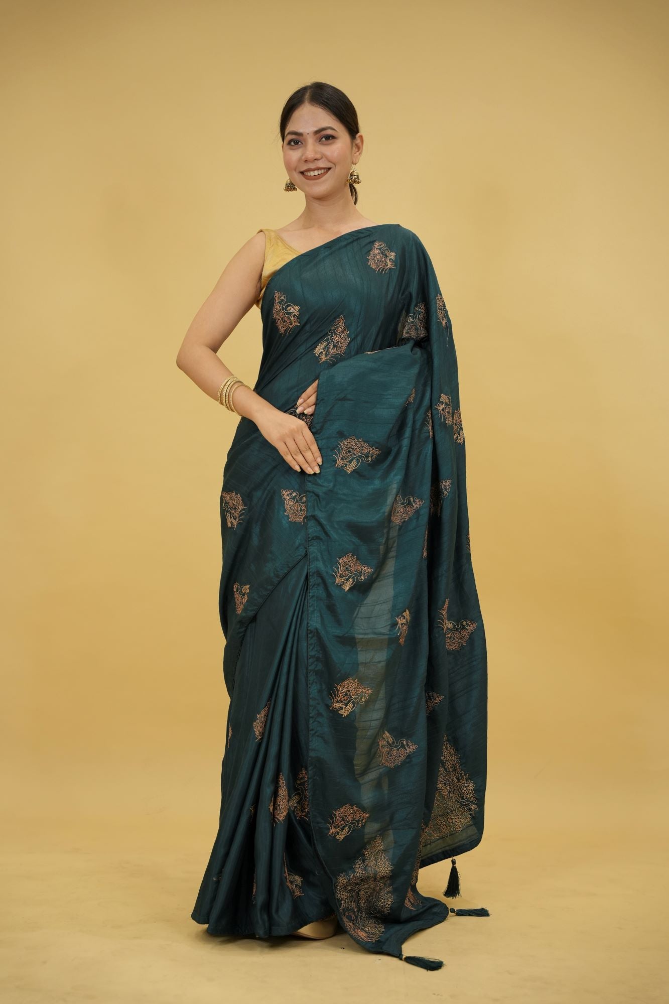 Soft Silk with Intricate Zari Woven Motifs Ready To Wear Saree