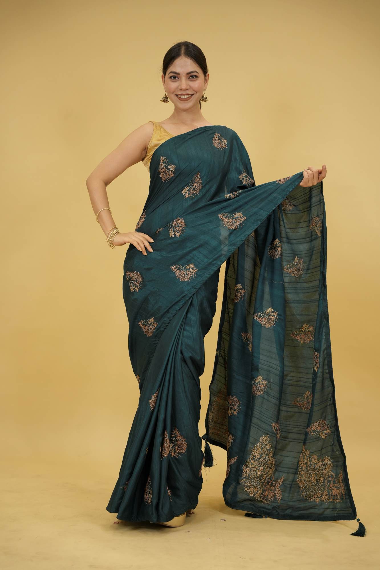 Soft Silk with Intricate Zari Woven Motifs Ready To Wear Saree
