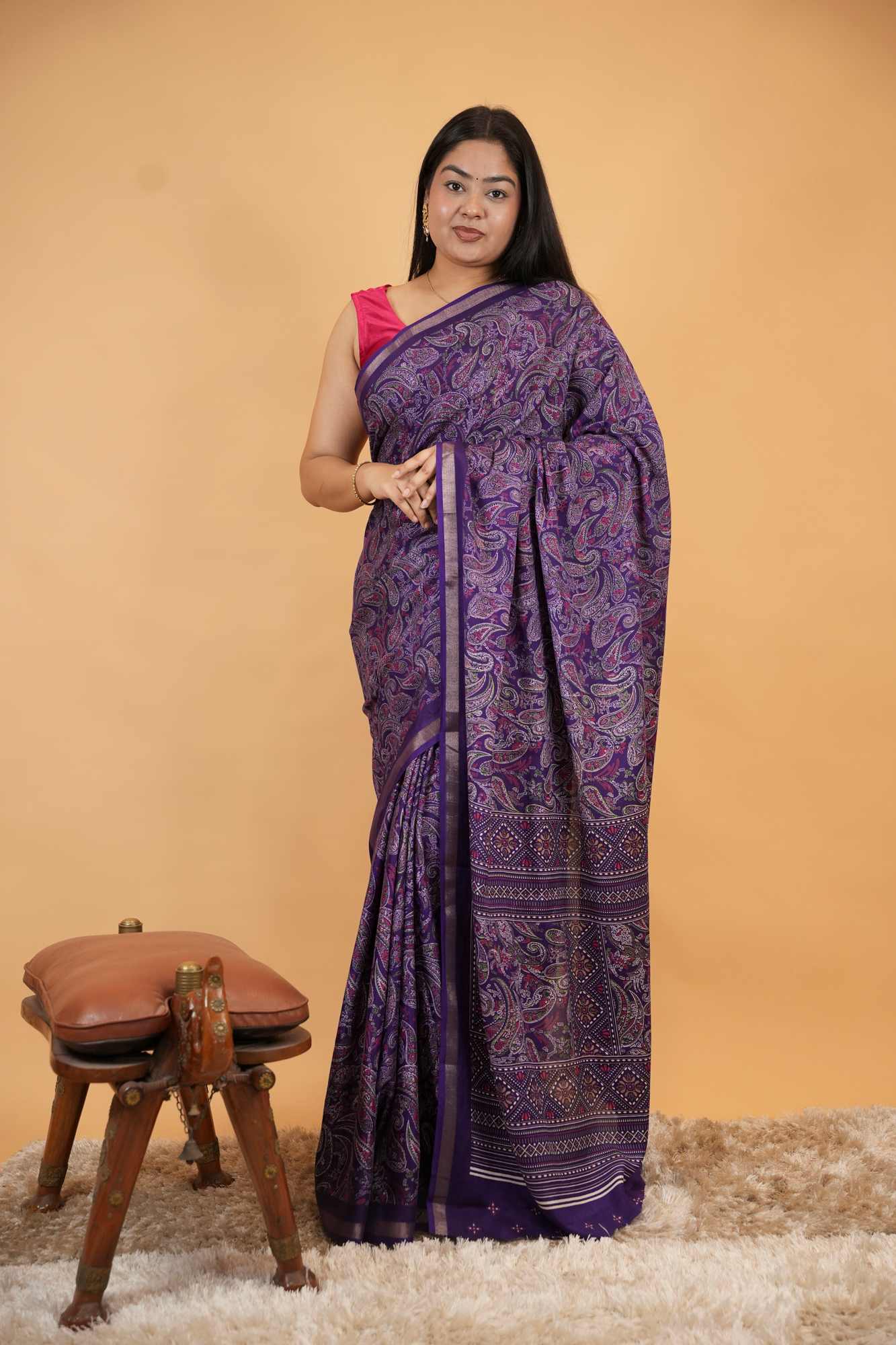 Kashmiri Pashmina Pattern Printed With Broder Ready To Wear Saree