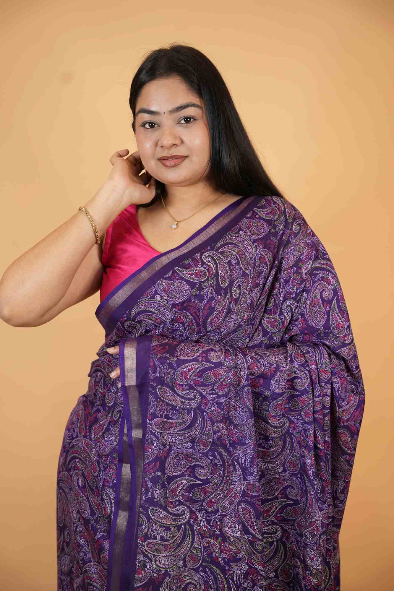 Kashmiri Pashmina Pattern Printed With Broder Ready To Wear Saree