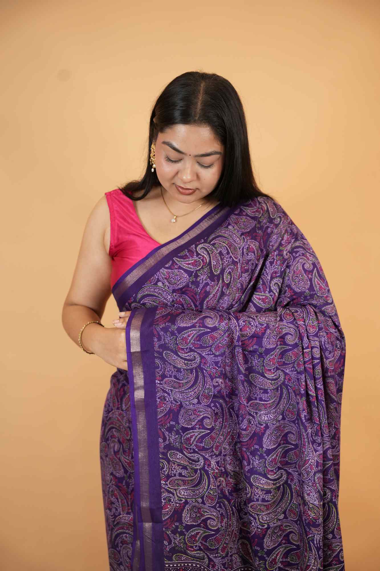 Kashmiri Pashmina Pattern Printed With Broder Ready To Wear Saree