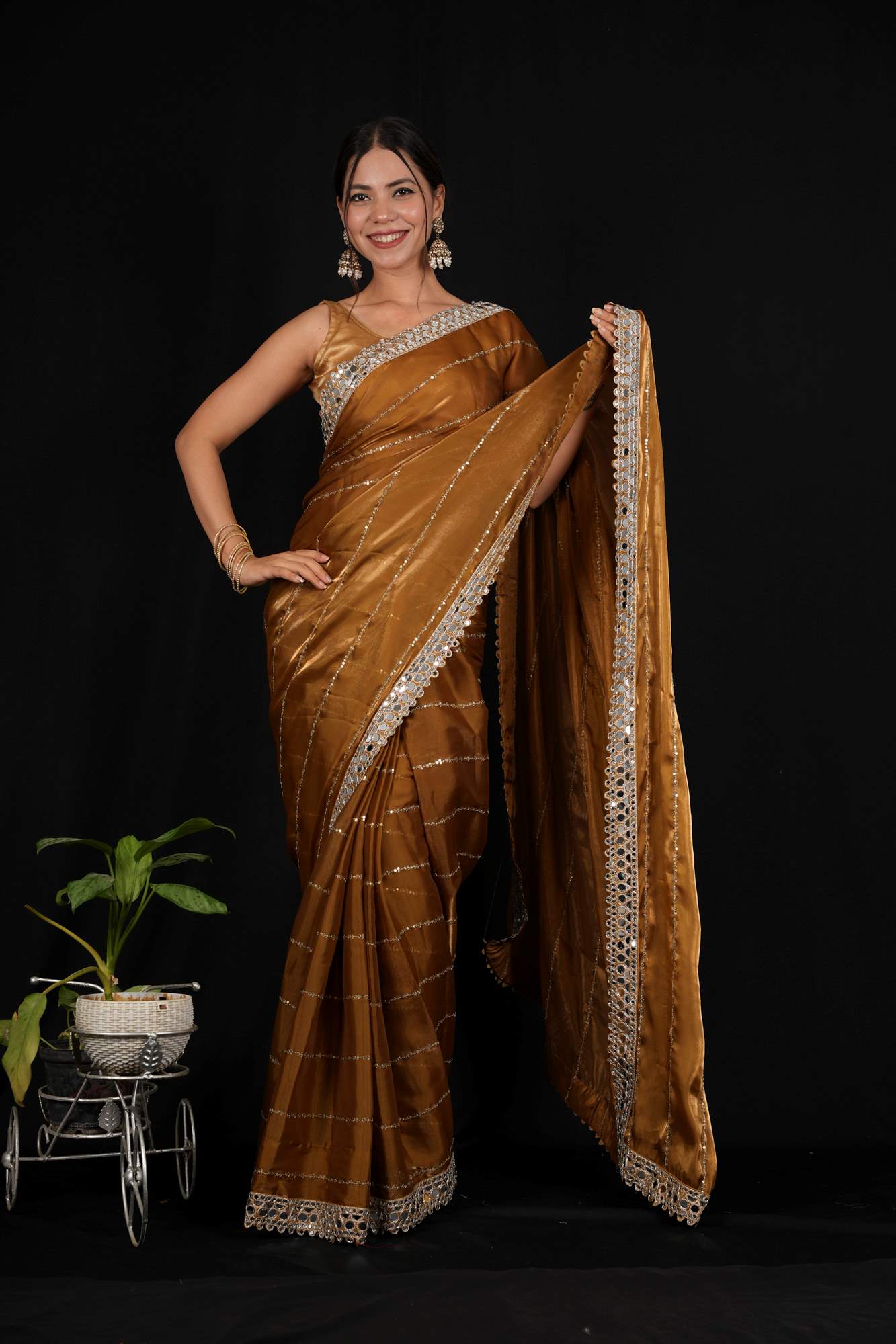 Exquisite Soft Organza witH Mirror Work Embroidery Border & Designer Blouse Wrap in 1 Minute Saree