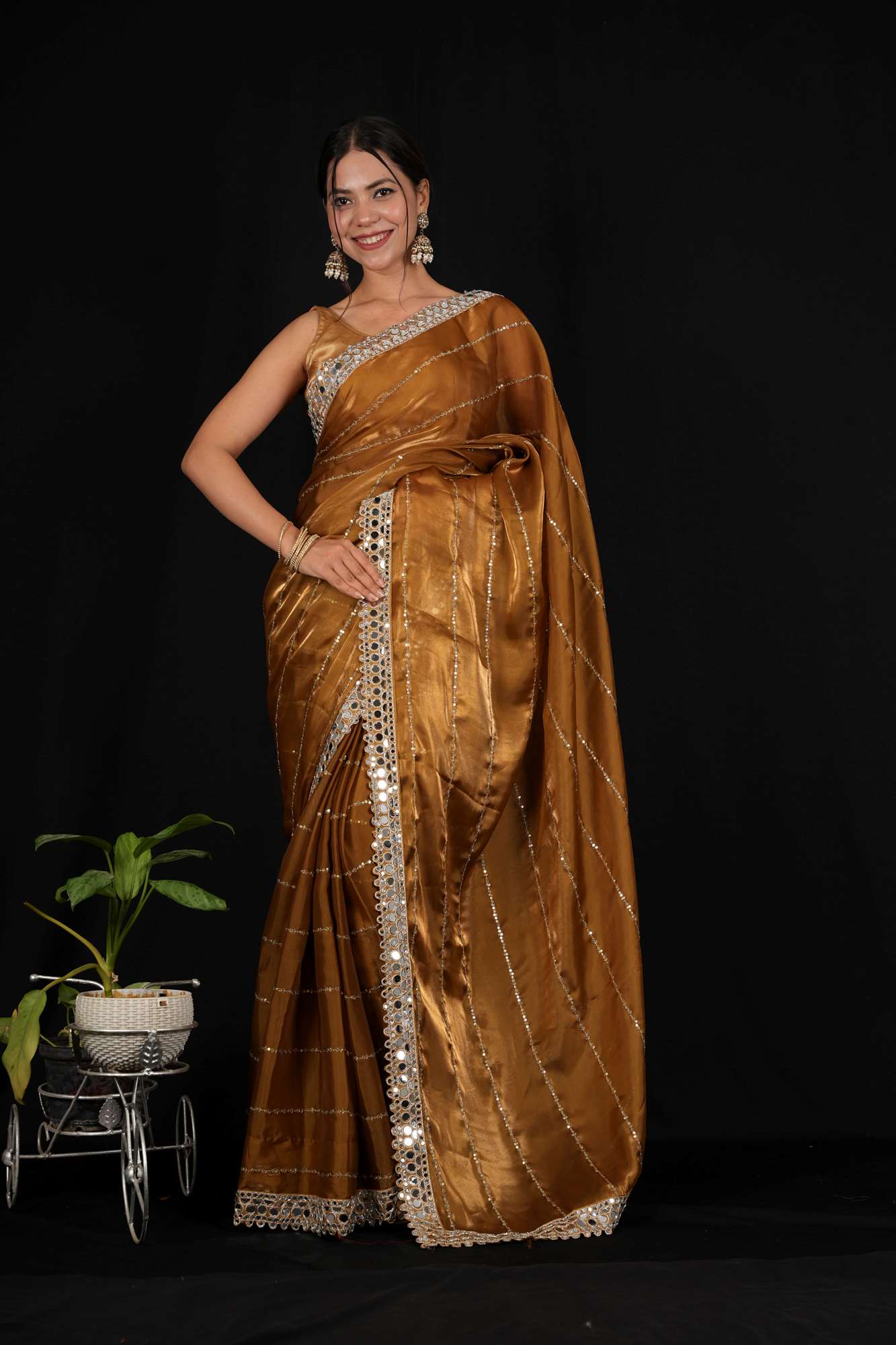 Exquisite Soft Organza witH Mirror Work Embroidery Border & Designer Blouse Wrap in 1 Minute Saree