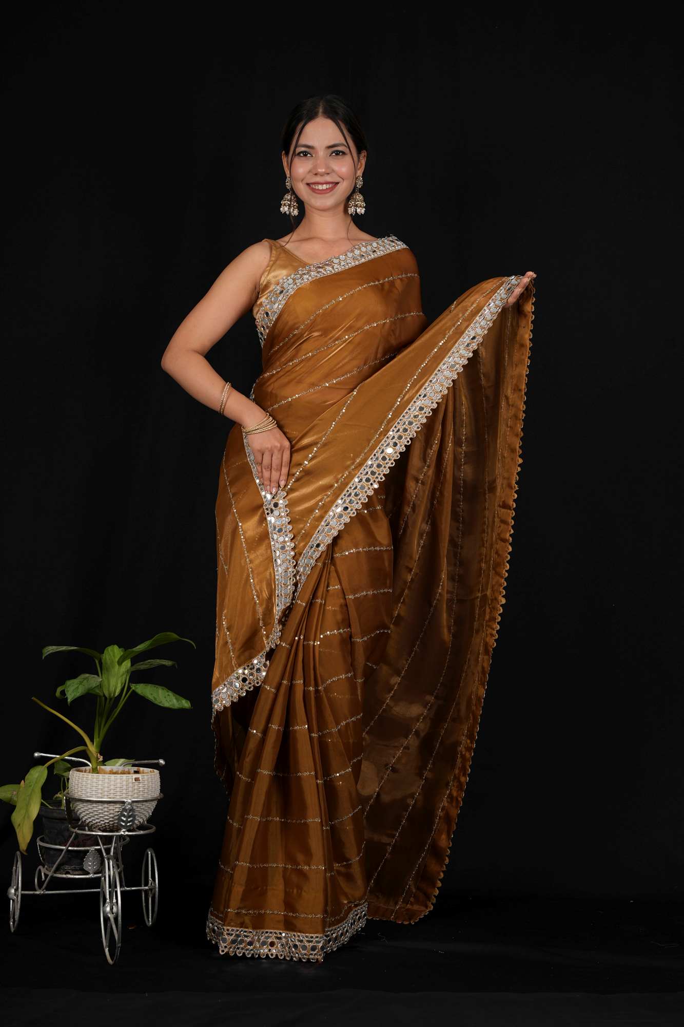 Exquisite Soft Organza witH Mirror Work Embroidery Border & Designer Blouse Wrap in 1 Minute Saree