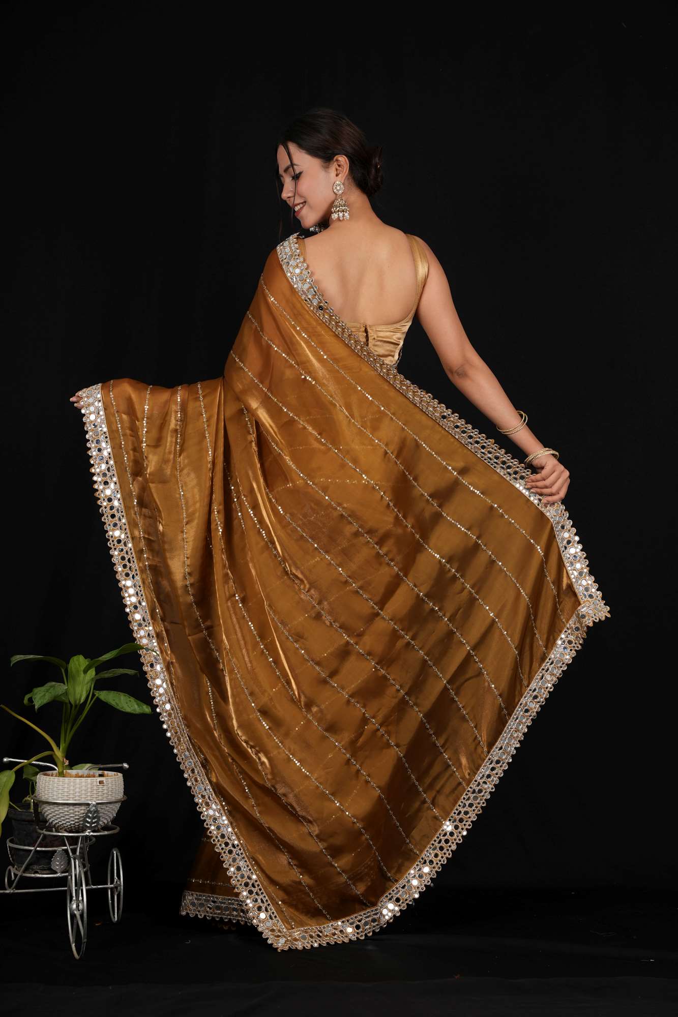 Exquisite Soft Organza witH Mirror Work Embroidery Border & Designer Blouse Wrap in 1 Minute Saree