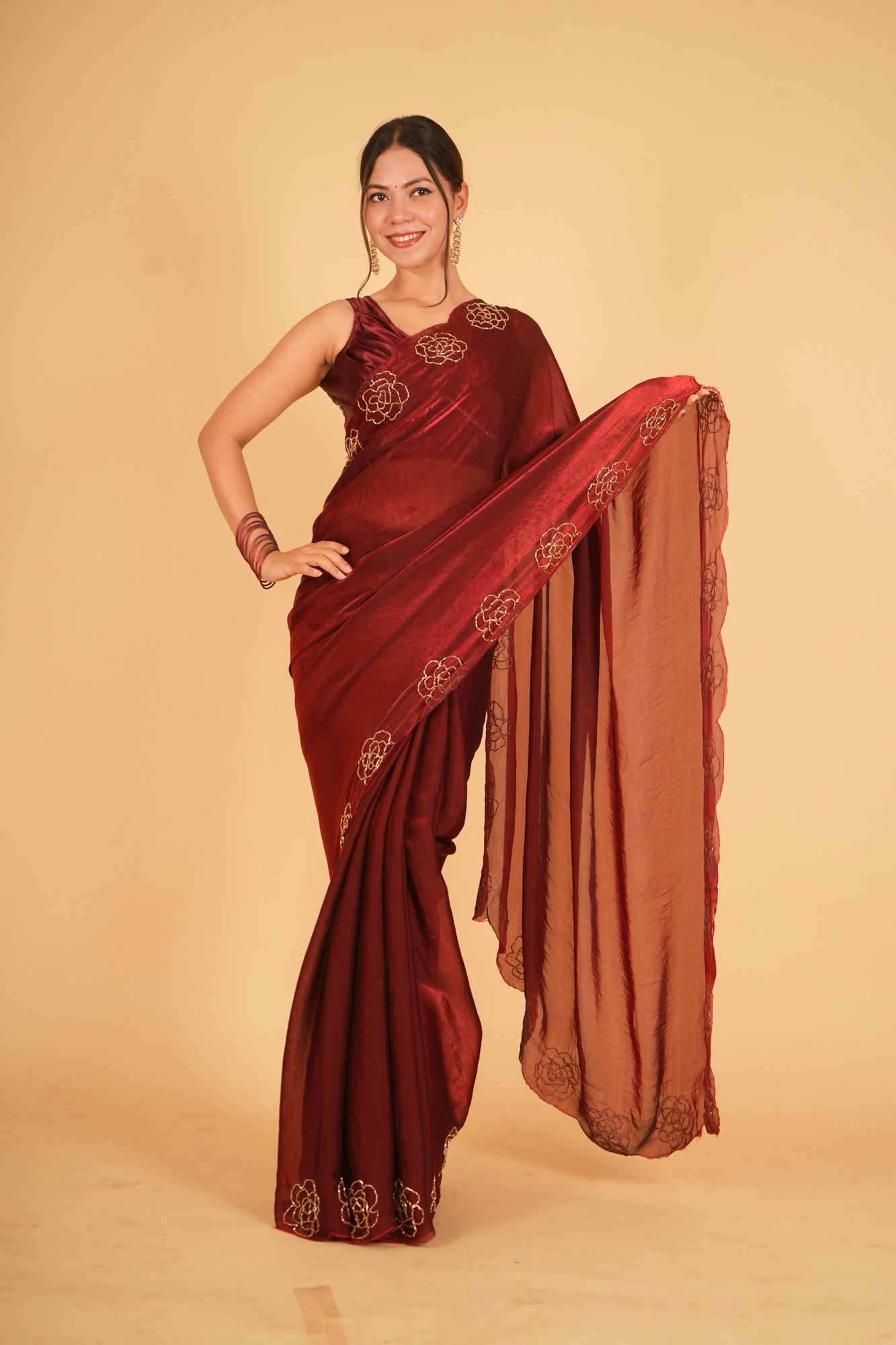 Soft Organza Rose Cutdana Work Ready to Wear Saree