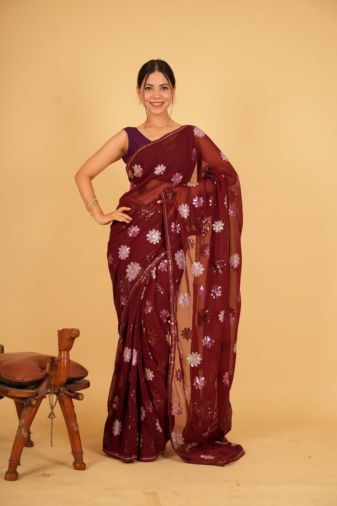 Ready To Wear Georgette sequin Detail With lace border saree