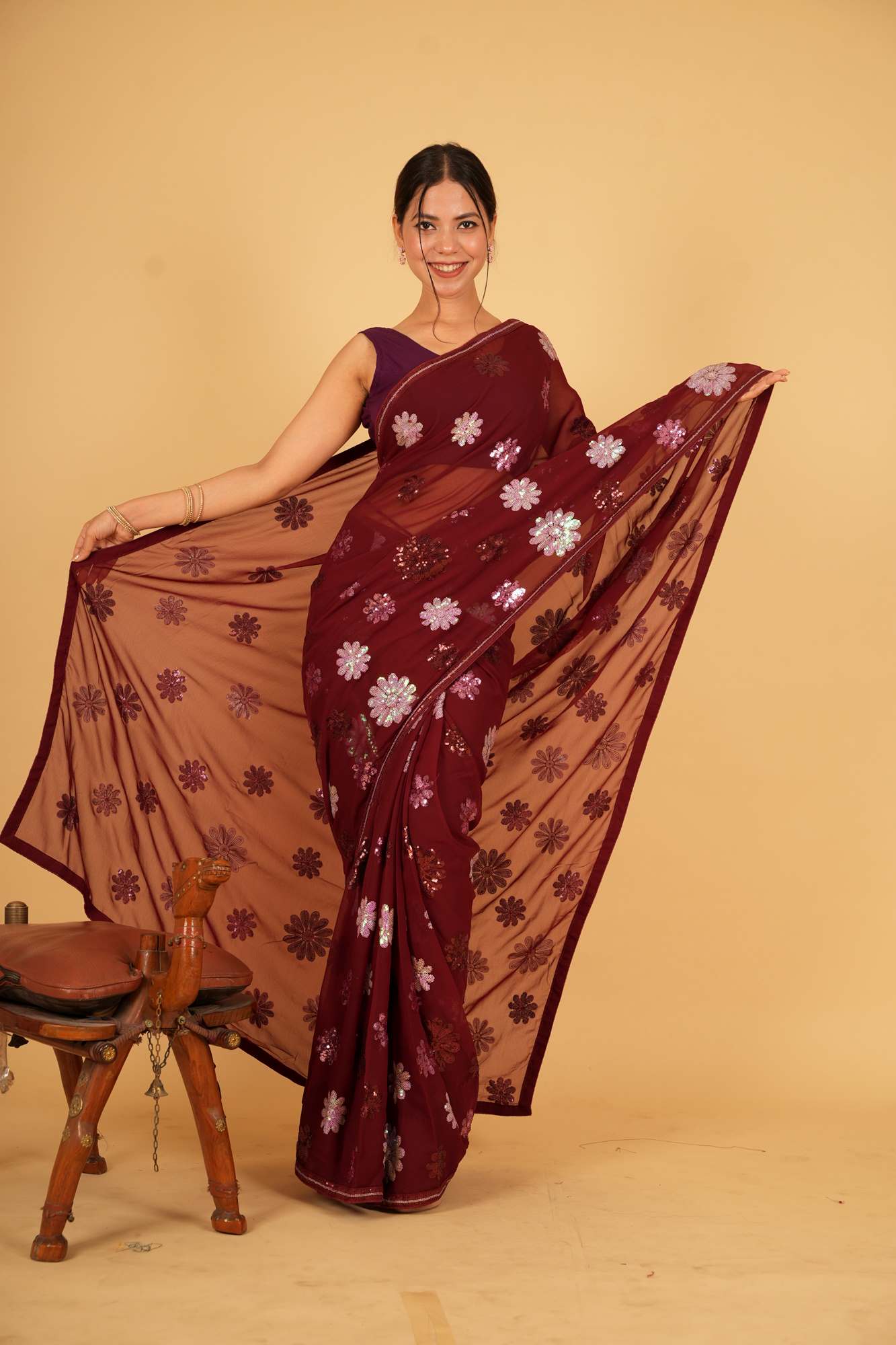Ready To Wear Georgette sequin Detail With lace border saree