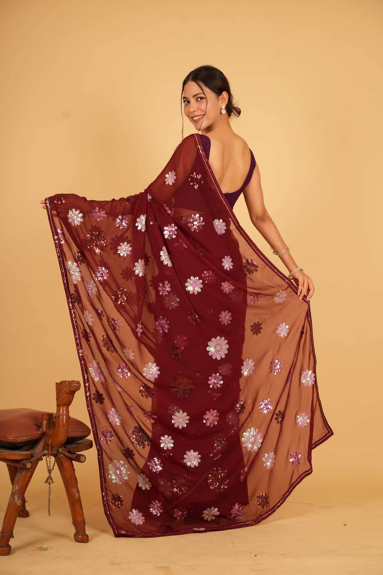 Ready To Wear Georgette sequin Detail With lace border saree