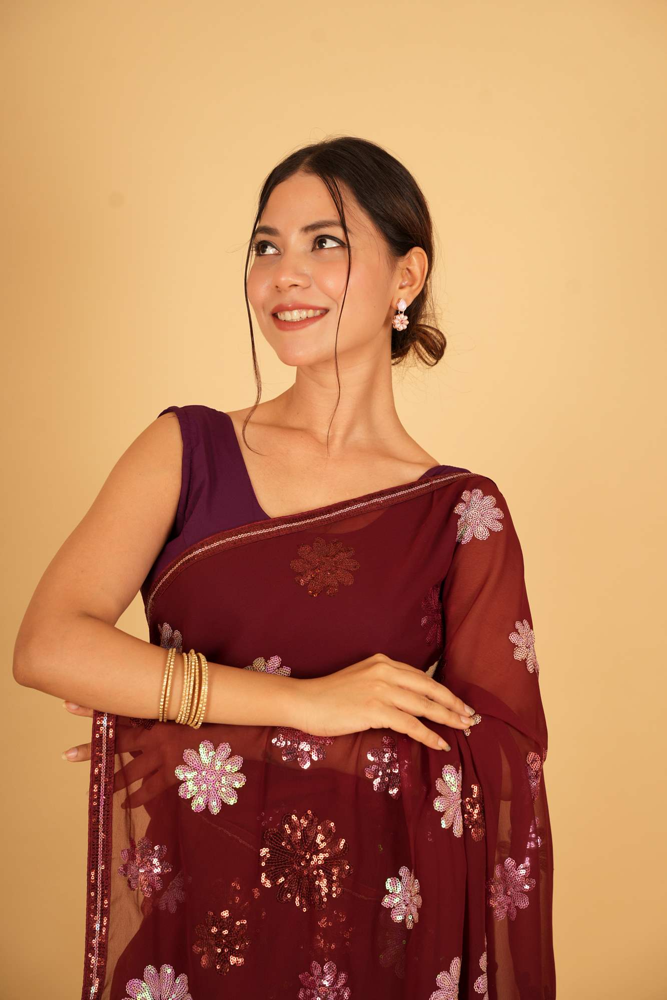 Ready To Wear Georgette sequin Detail With lace border saree