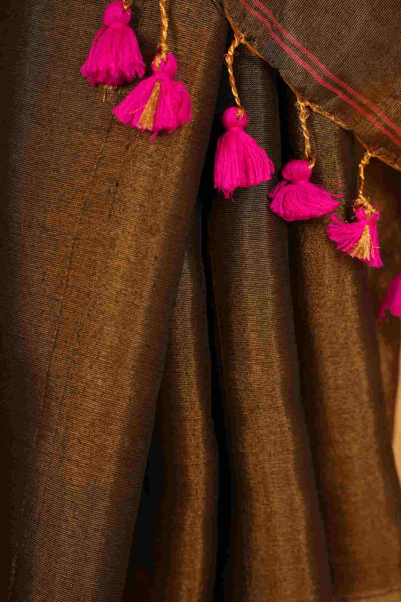 Tissue Antique Bronze and Plum with Contrast Pink Pallu Ready To Wear Saree