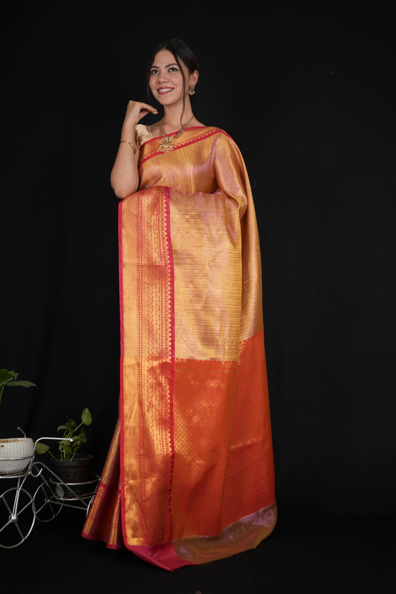 Kanjivaram ready to wear saree with zari woven border