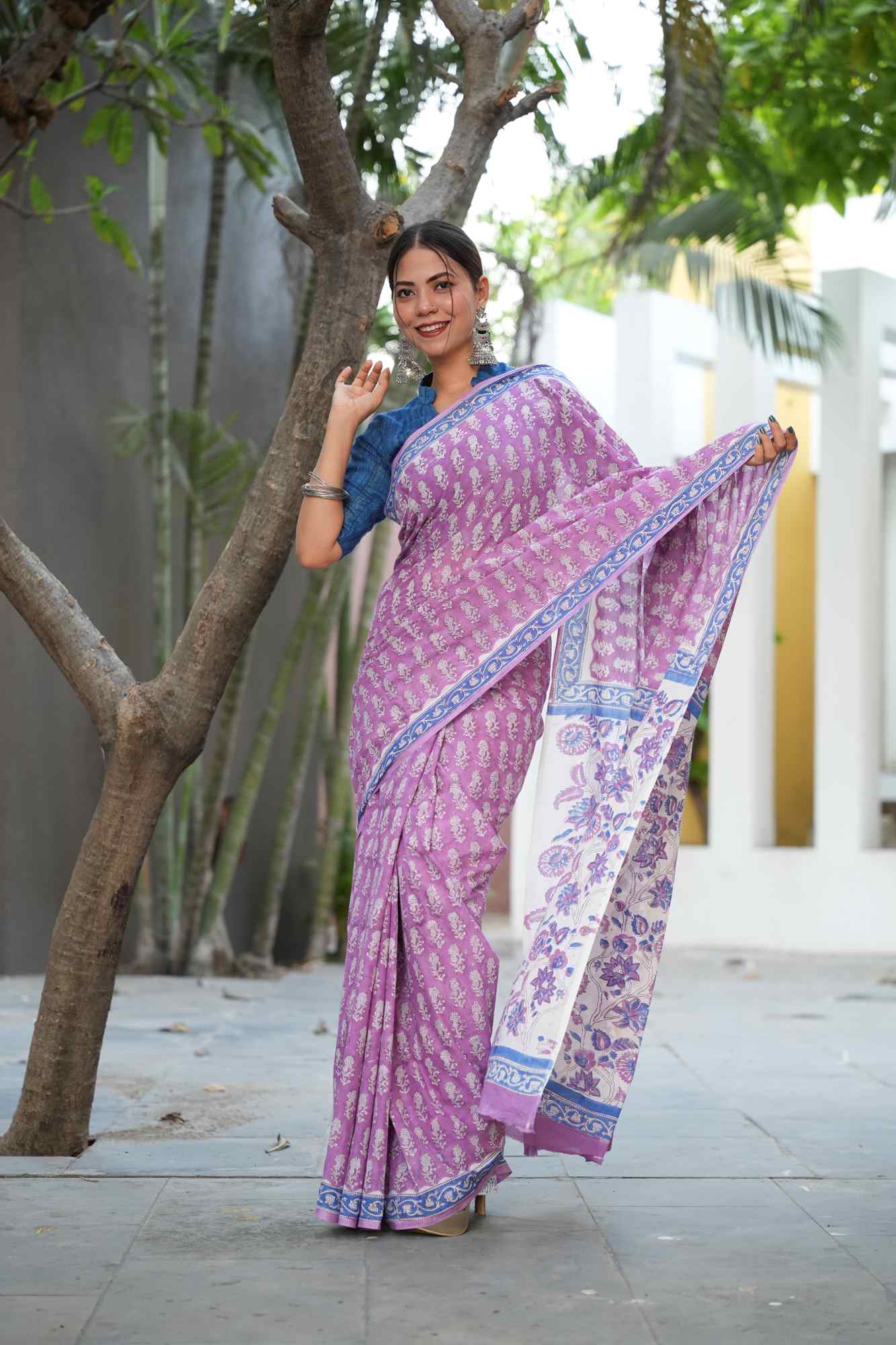 Jaipuri Sanganeri vegetable dyed mulmul ready to wear saree