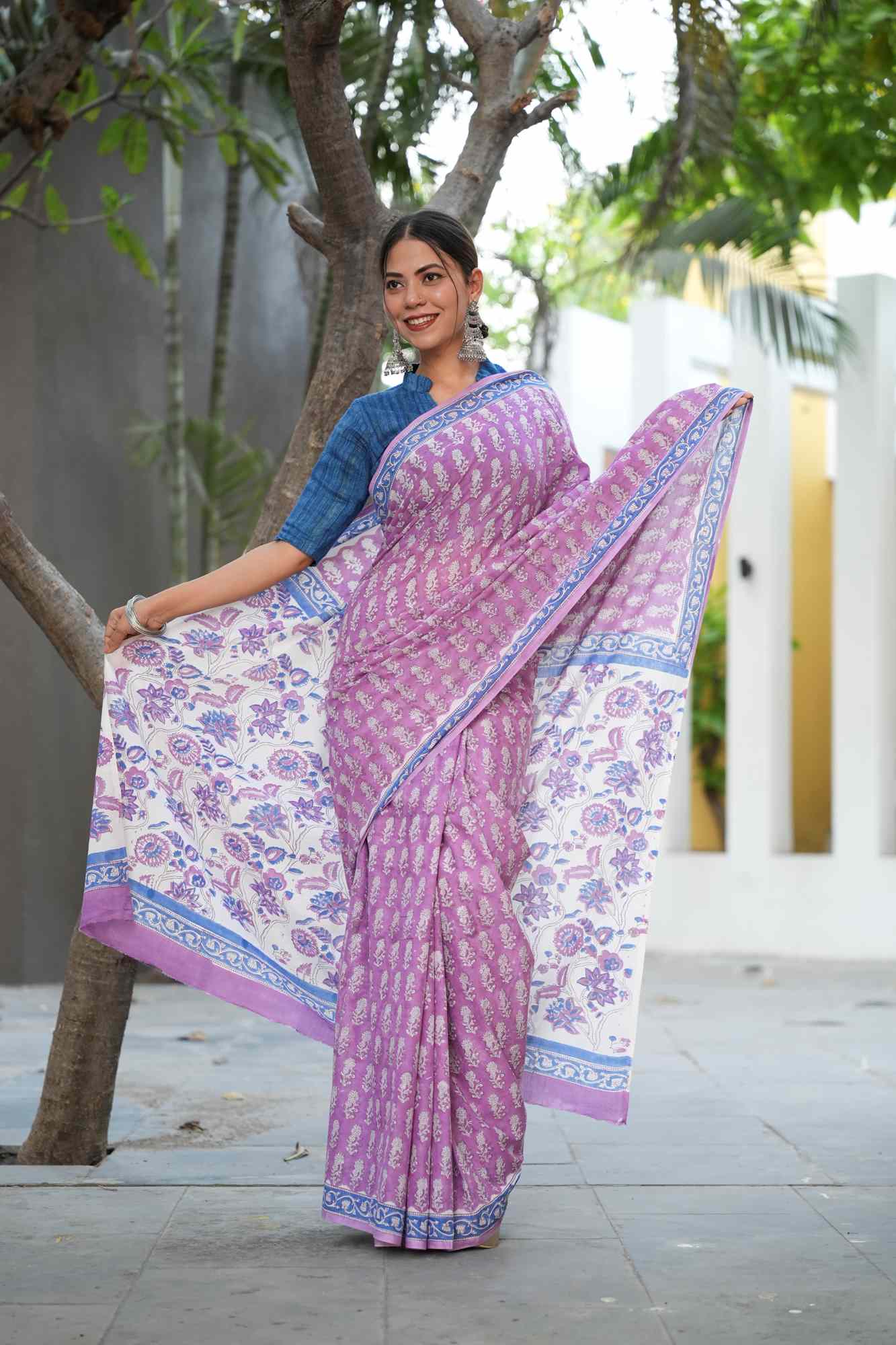 Jaipuri Sanganeri vegetable dyed mulmul ready to wear saree