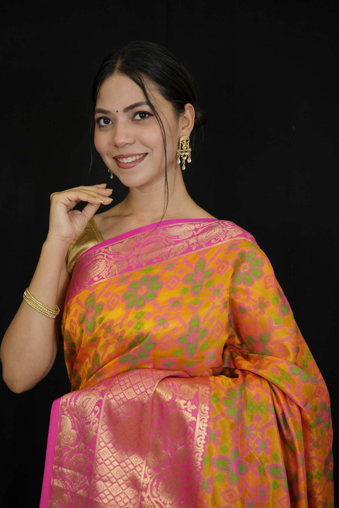 Kanjivaram border patola weave ready to wear saree with ornate pallu