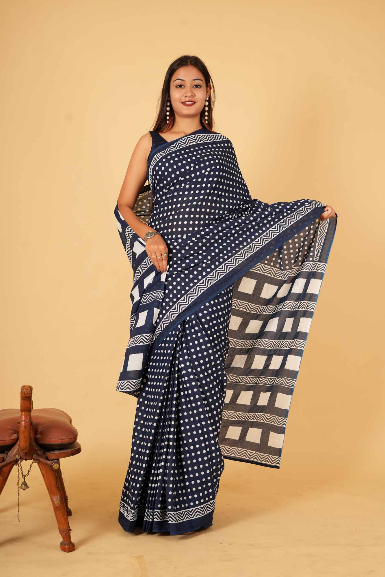 Beautiful Indigo mulmul cotton ready to wear saree