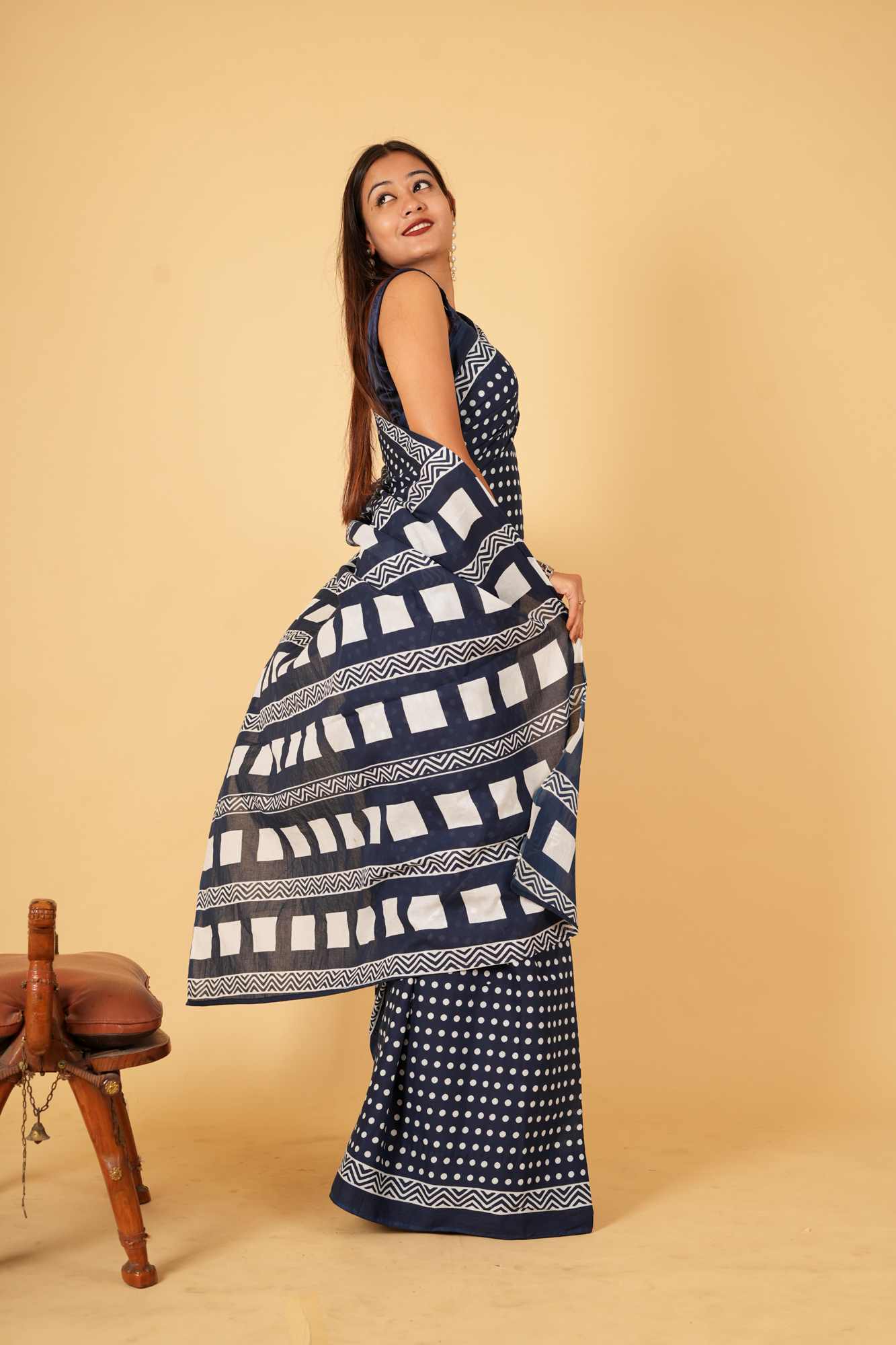 Beautiful Indigo mulmul cotton ready to wear saree