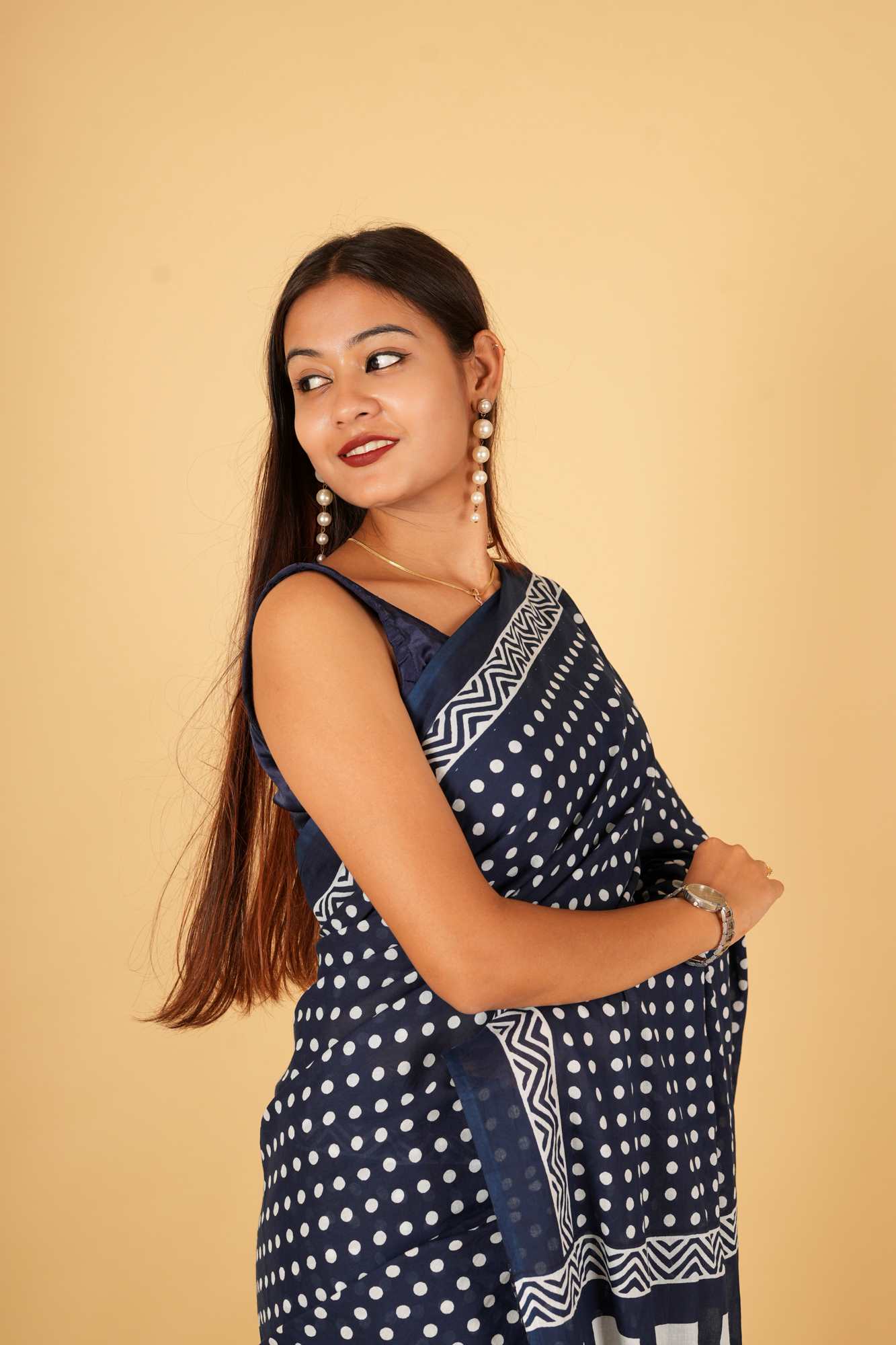 Beautiful Indigo mulmul cotton ready to wear saree
