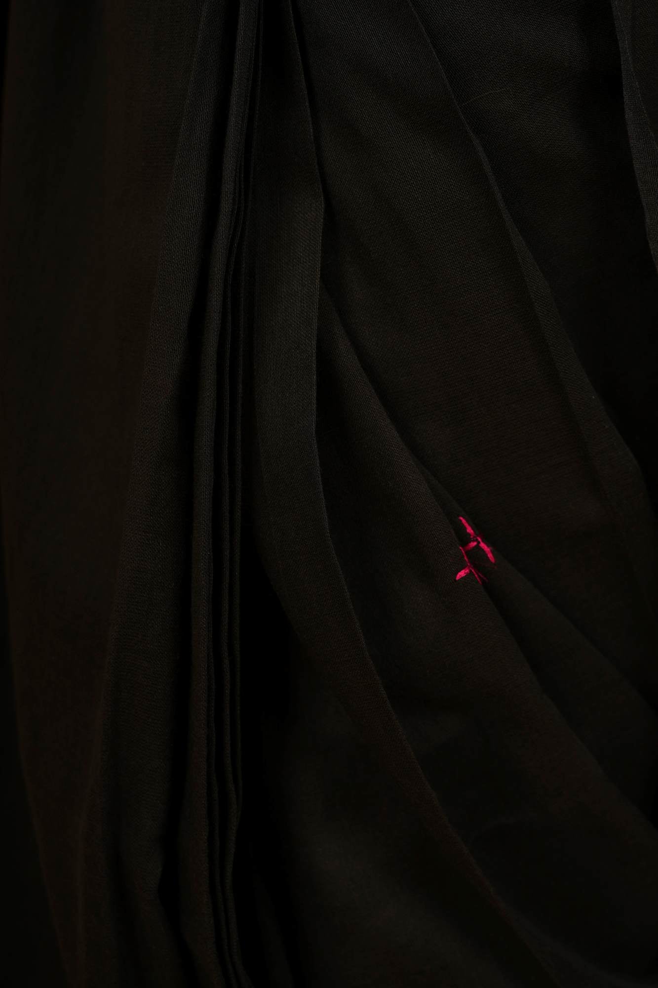 Ready to wear Beautiful Black saree in Mulmul with mirror work motifs inspired by the Rabari embroidery