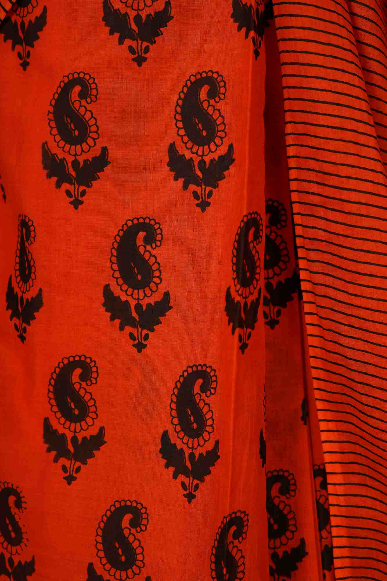 Pure Mul Mul Cotton Red ready to wear saree with Vegetable dye Hand Block print Wrap In 1 Minute Saree