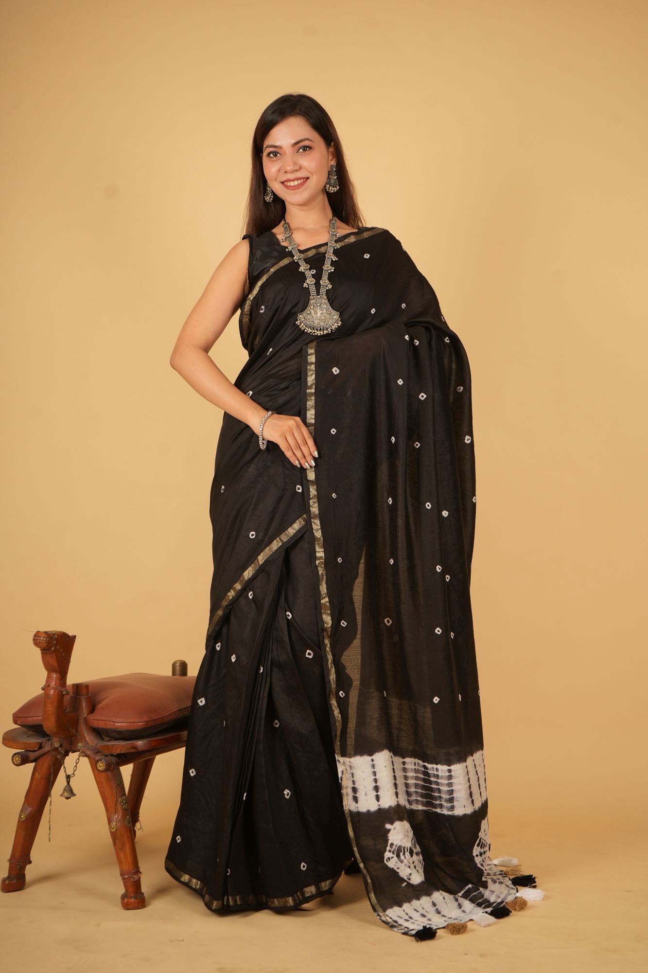 Chanderi Cotton with handloom Block Printed & Shibori Pallu With 1 minute Saree