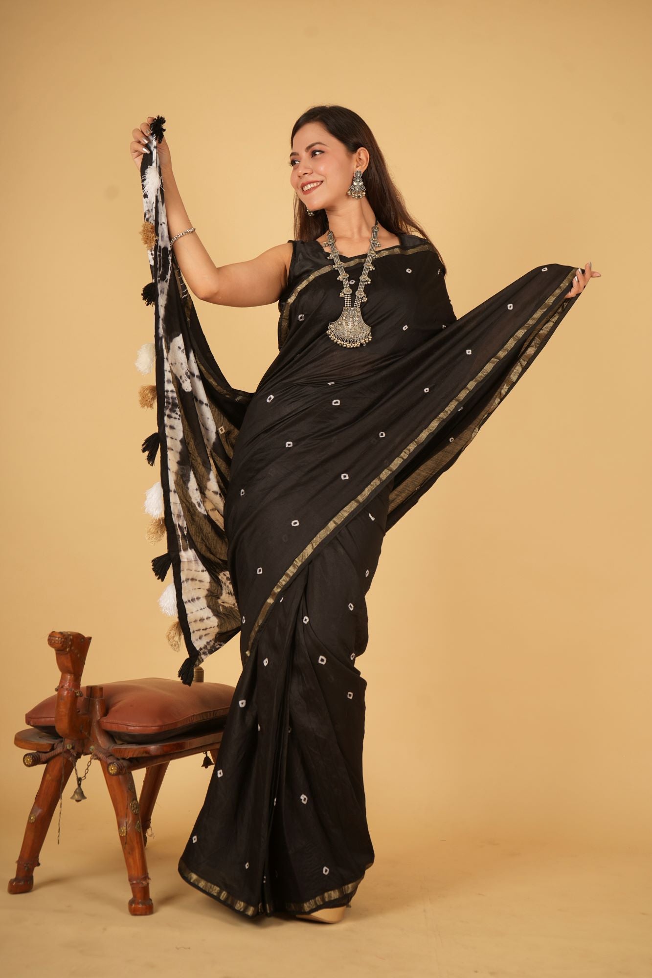 Chanderi Cotton with handloom Block Printed & Shibori Pallu With 1 minute Saree