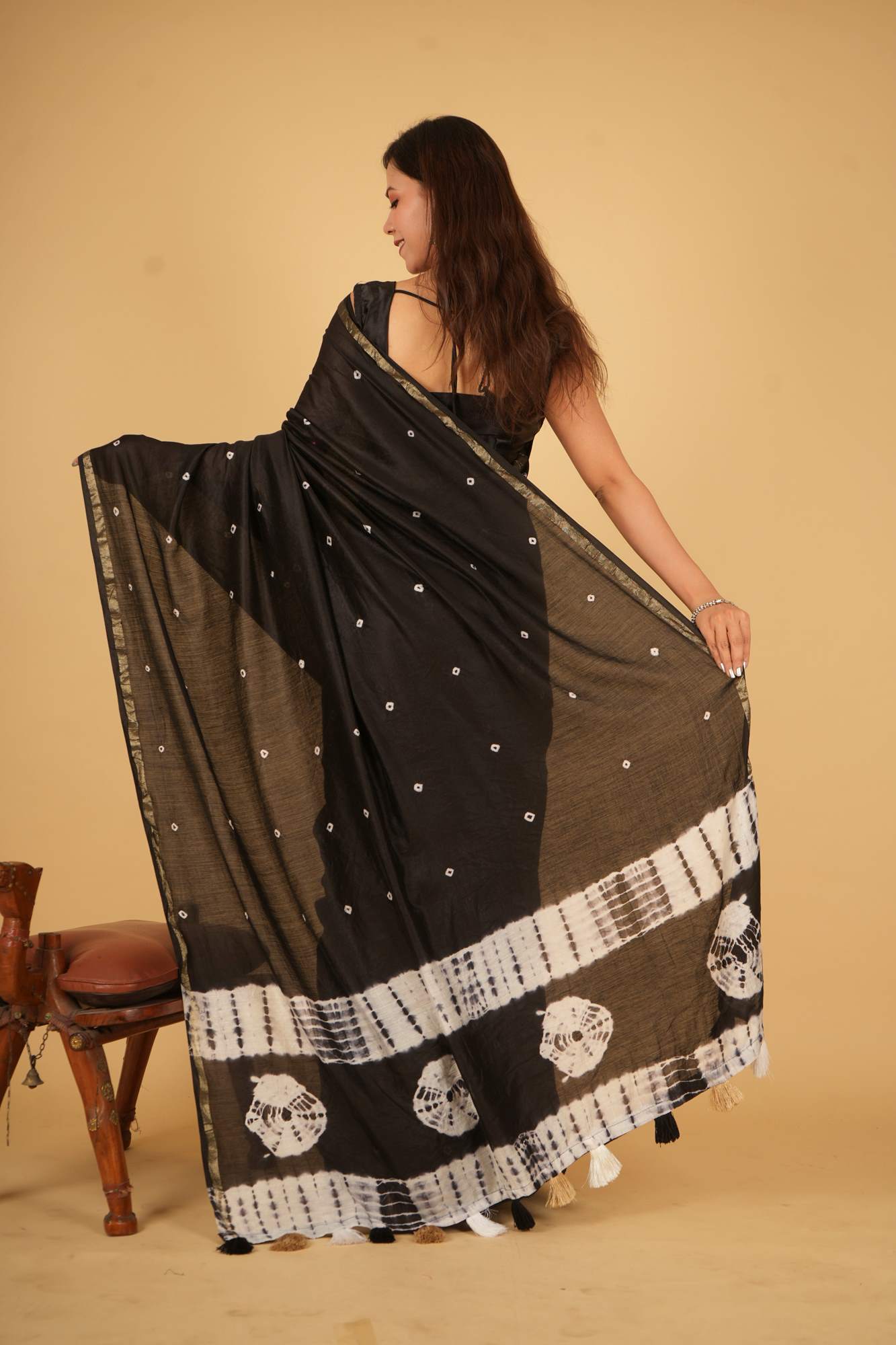 Chanderi Cotton with handloom Block Printed & Shibori Pallu With 1 minute Saree