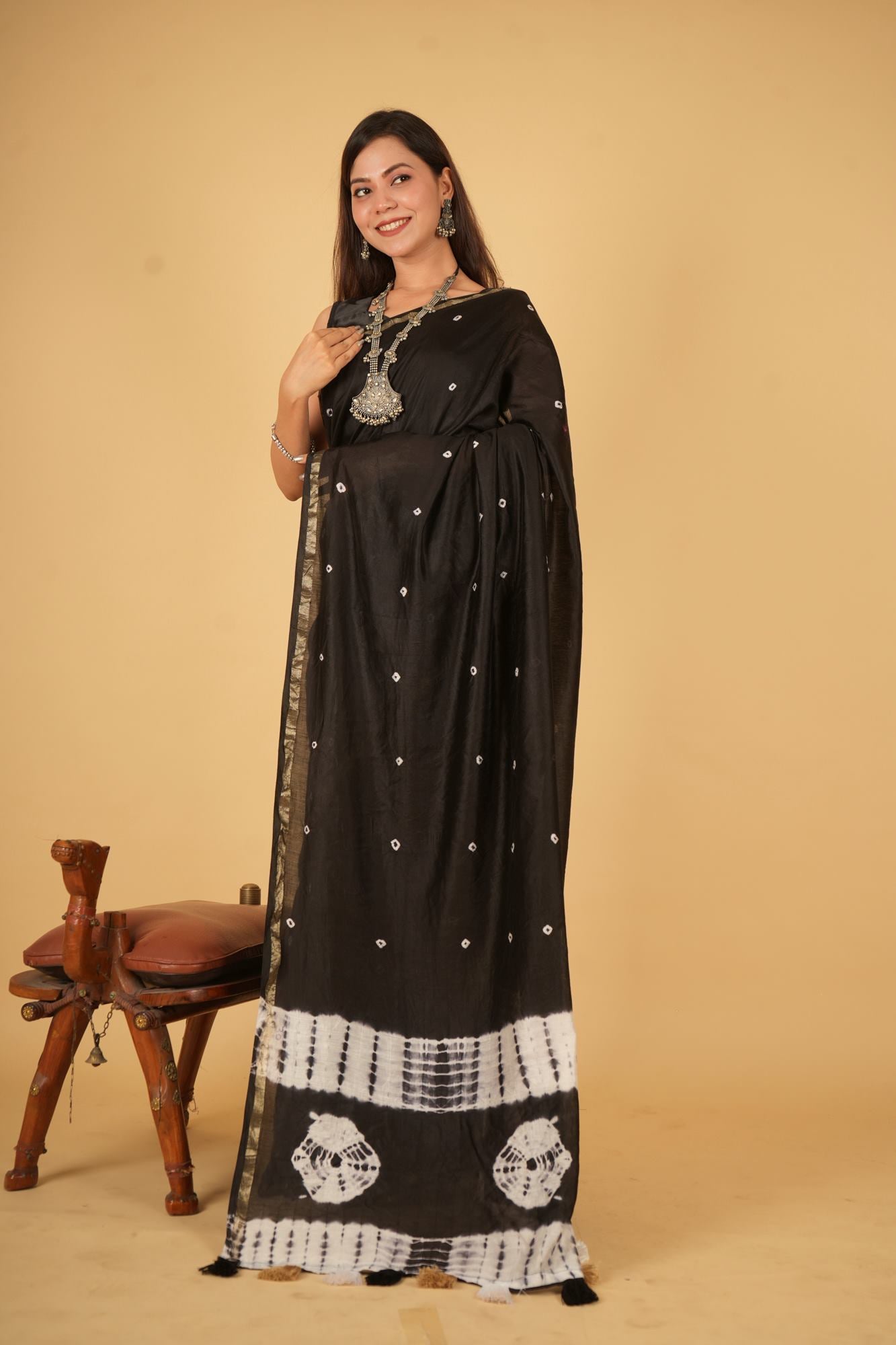 Chanderi Cotton with handloom Block Printed & Shibori Pallu With 1 minute Saree