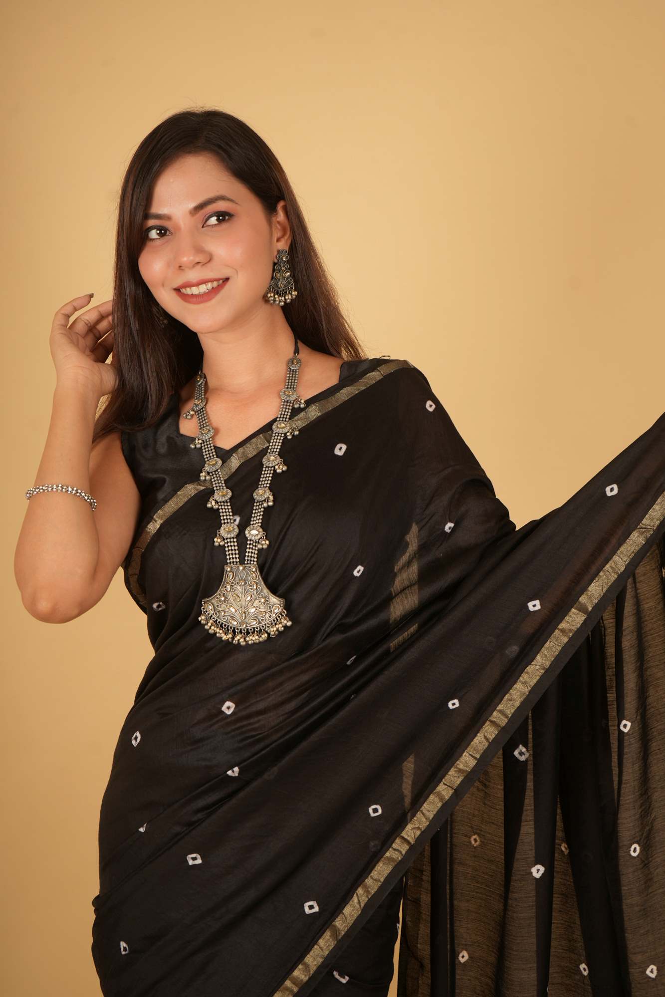 Chanderi Cotton with handloom Block Printed & Shibori Pallu With 1 minute Saree