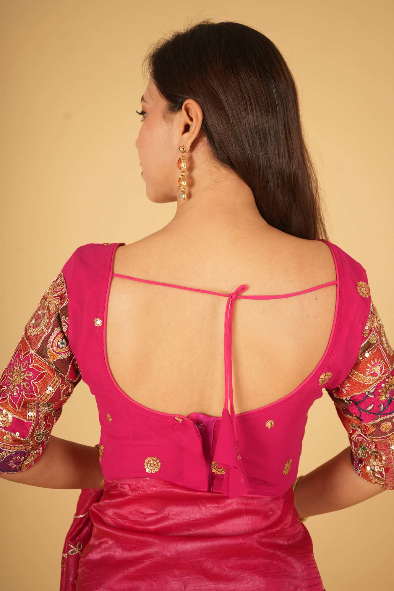 Handcrafted Pink Georgette Zardosi Embroidered Ready to Wear Blouse.